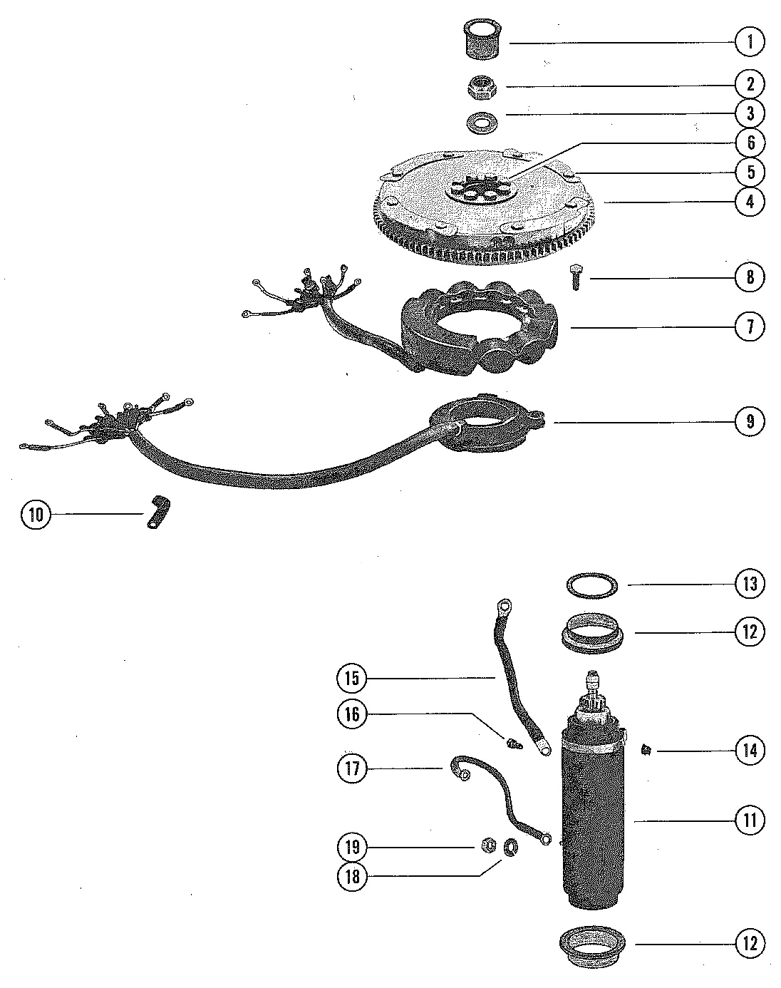 FLYWHEEL, STARTER MOTOR AND STATOR