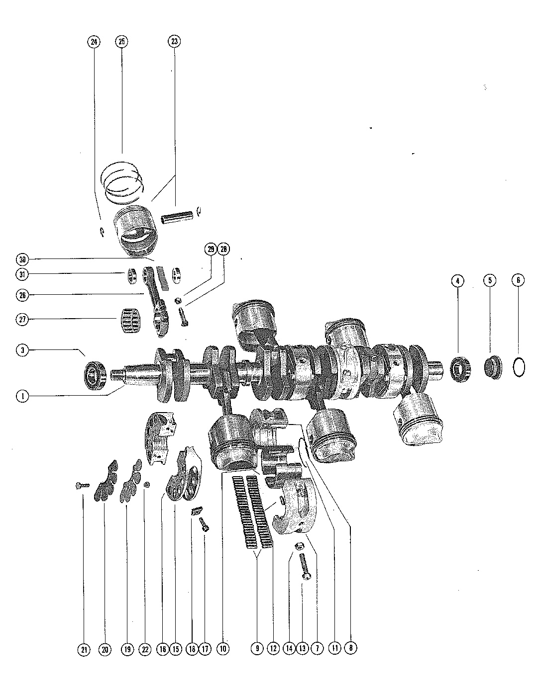 CRANKSHAFT, PISTONS AND CONNECTING RODS