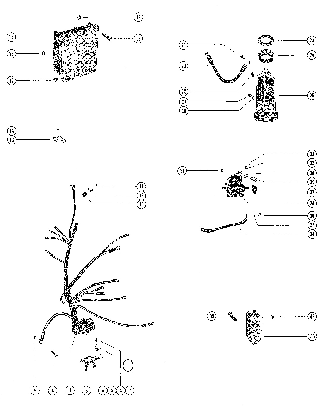 STARTER MOTOR, STARTER SOLENOID, RECTIFIER AND WIRING HARNES