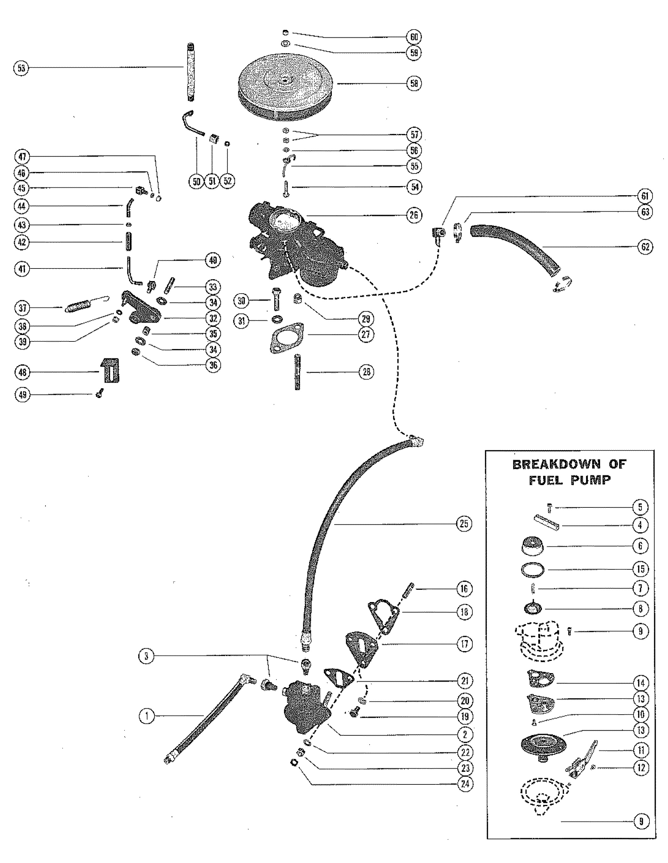 FUEL PUMP, FUEL LINES AND CARBURETOR (S N-2322196 & UP)