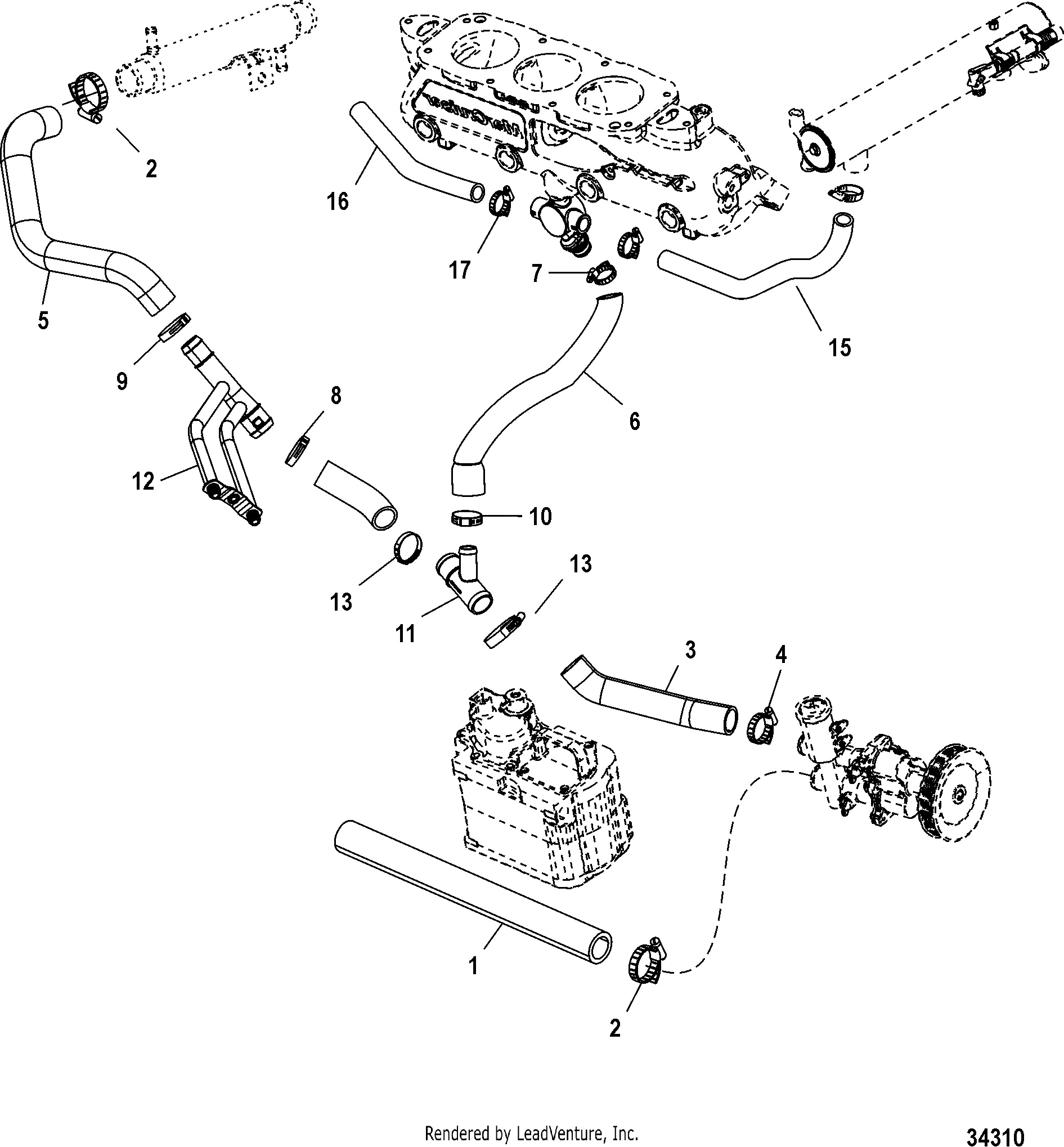 Cooling System, Raw Water, Starboard (SN 1A380209 & Below)