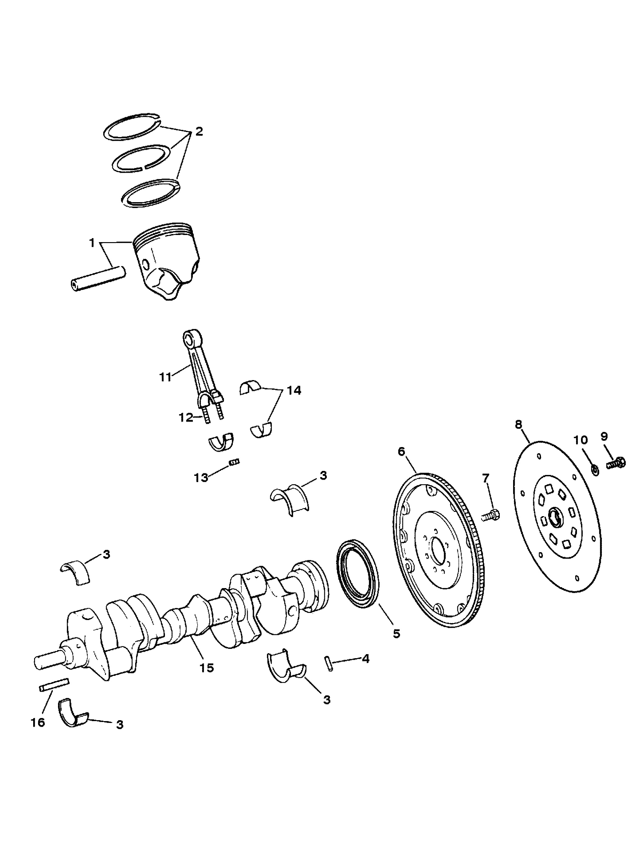 CRANKSHAFT, PISTONS AND CONN. RODS