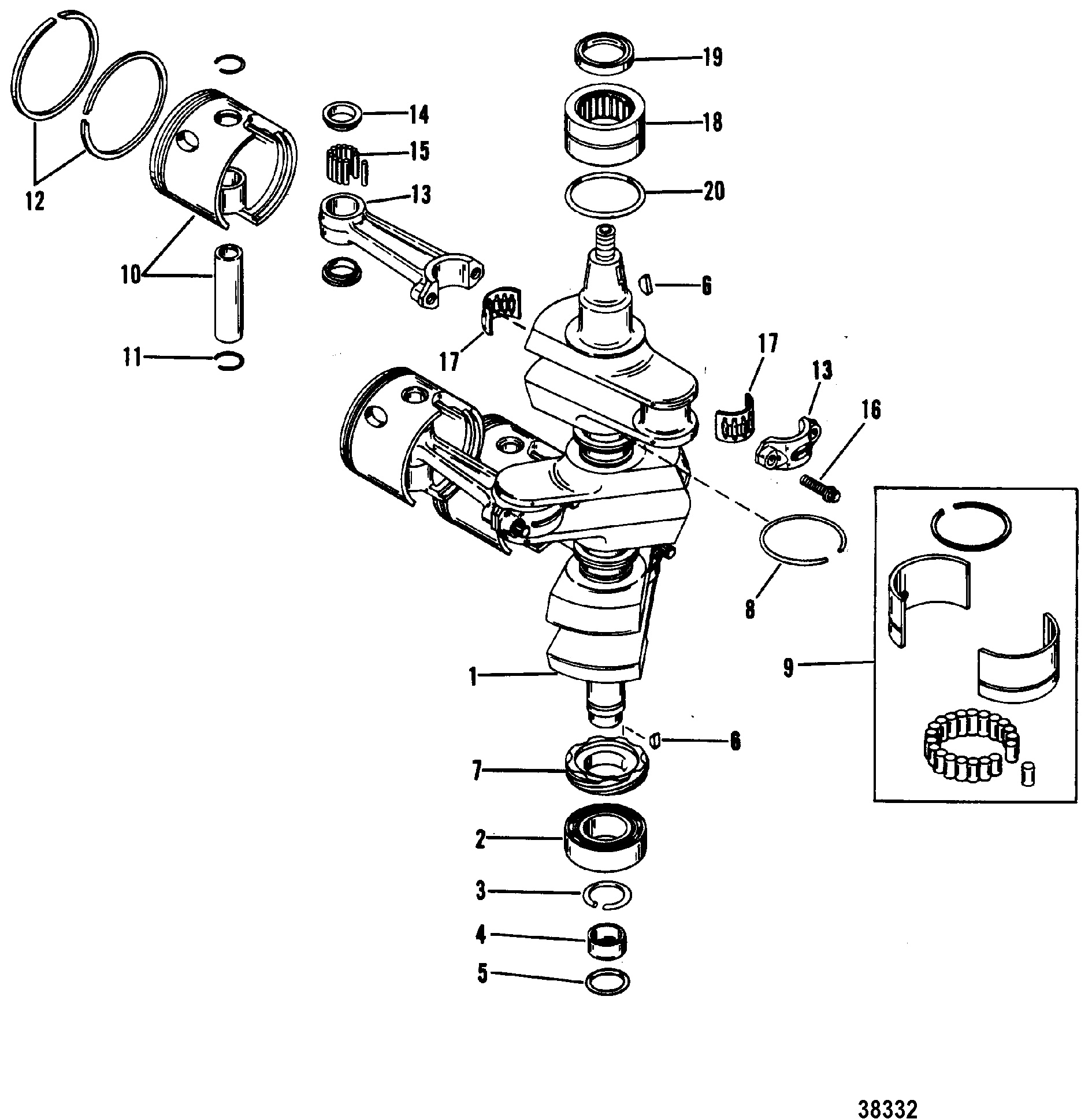 CRANKSHAFT, PISTONS AND CONNECTING RODS(#638-8532--1)