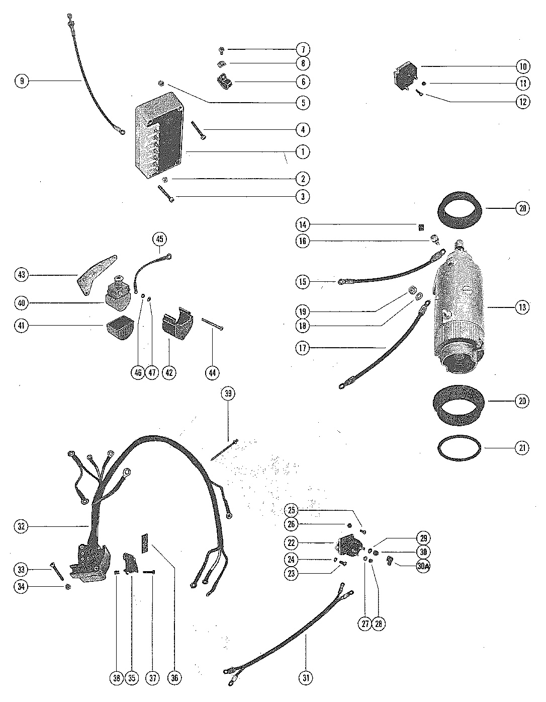 STARTER MOTOR, STARTER SOLENOID, RECTIFIER & WIRING HARNESS