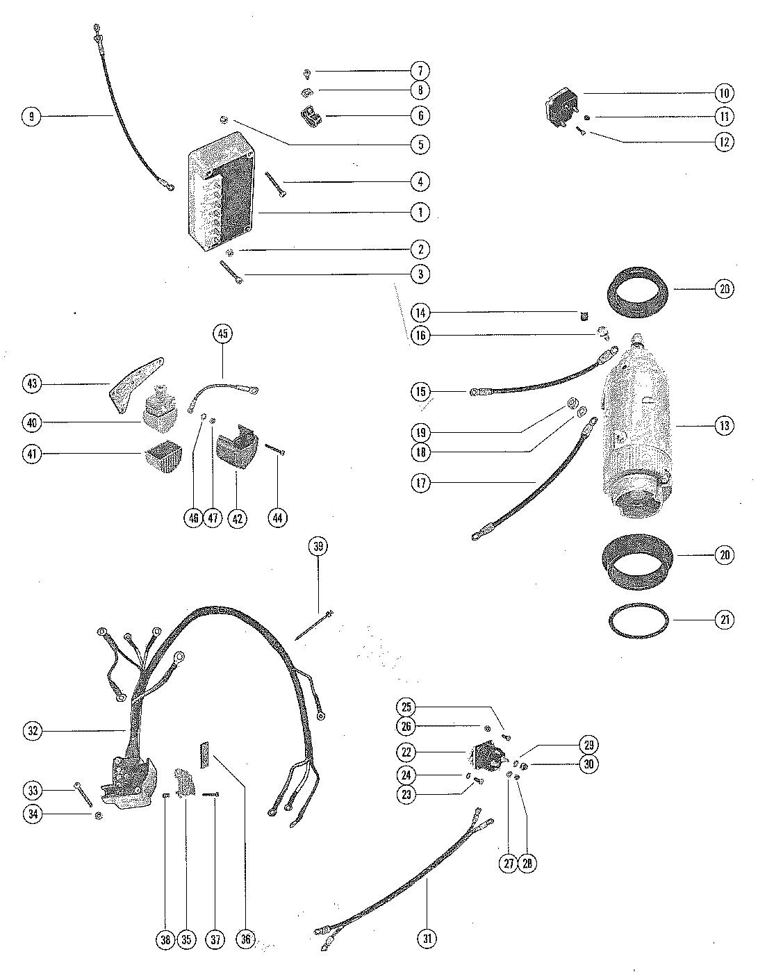 STARTER MOTOR, STARTER SOLENOID, RECTIFIER & WIRING HARNESS