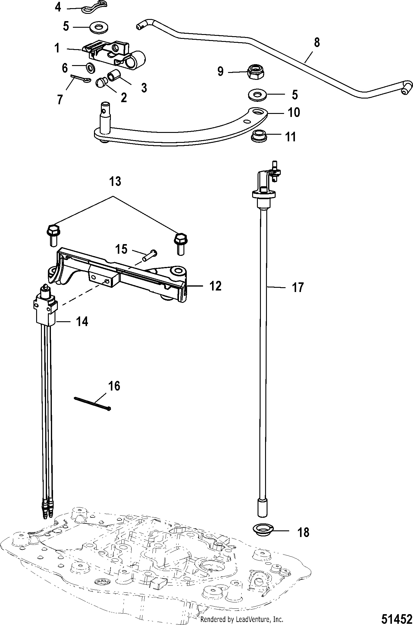 Shift Linkage, Tiller, Design II-No Shift Detent