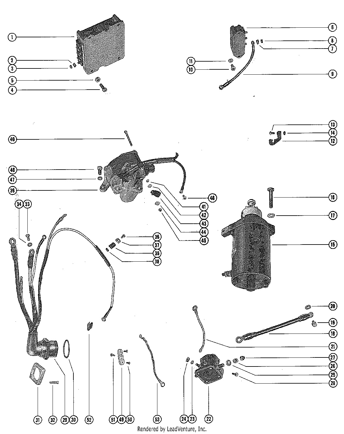 STARTER MOTOR, STARTER SOLENOID, RECTIFIER & WIRING HARNESS