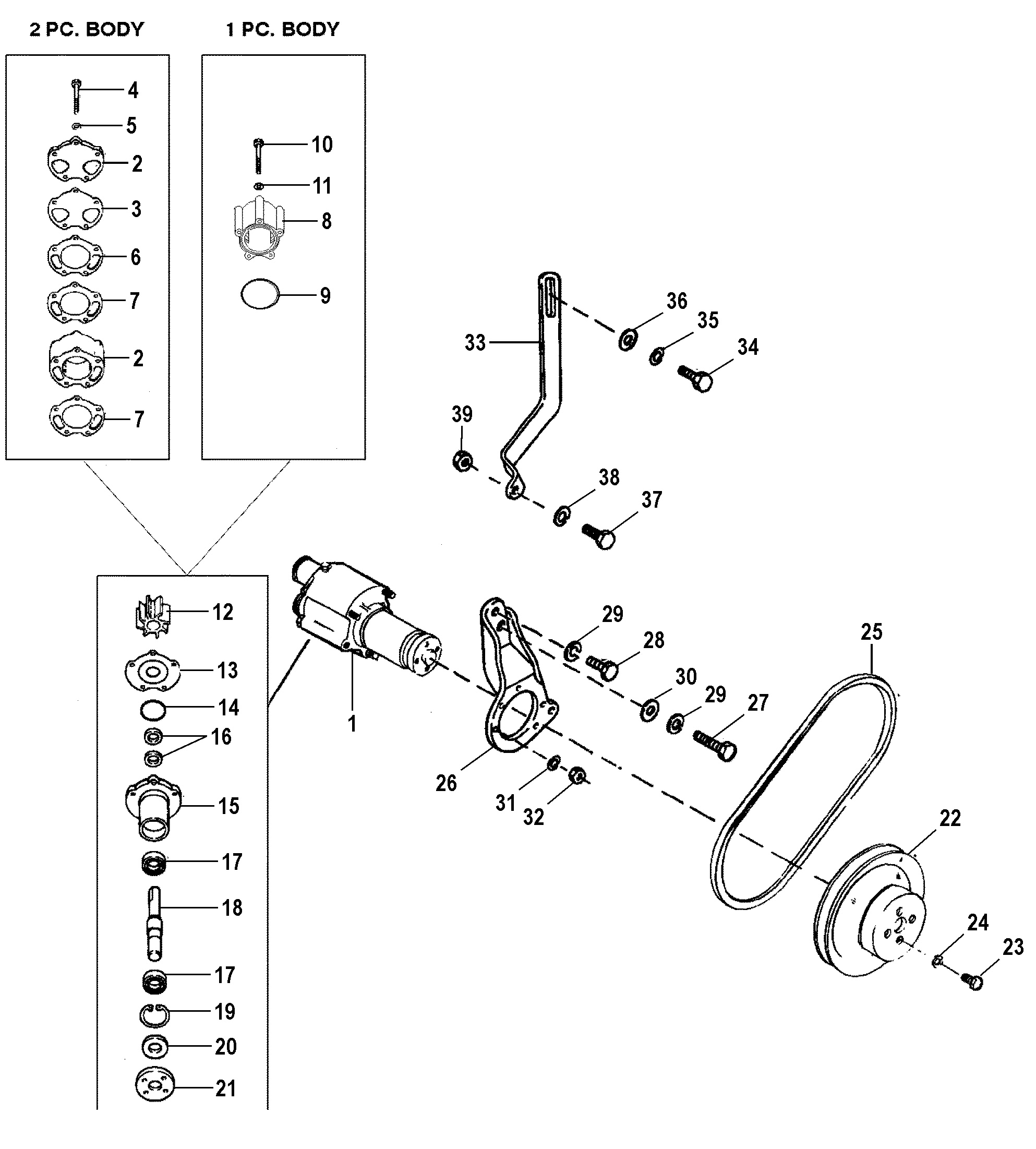SEA WATER PUMP(FUEL COOLED SYSTEM) (S N 0K147350 & UP)