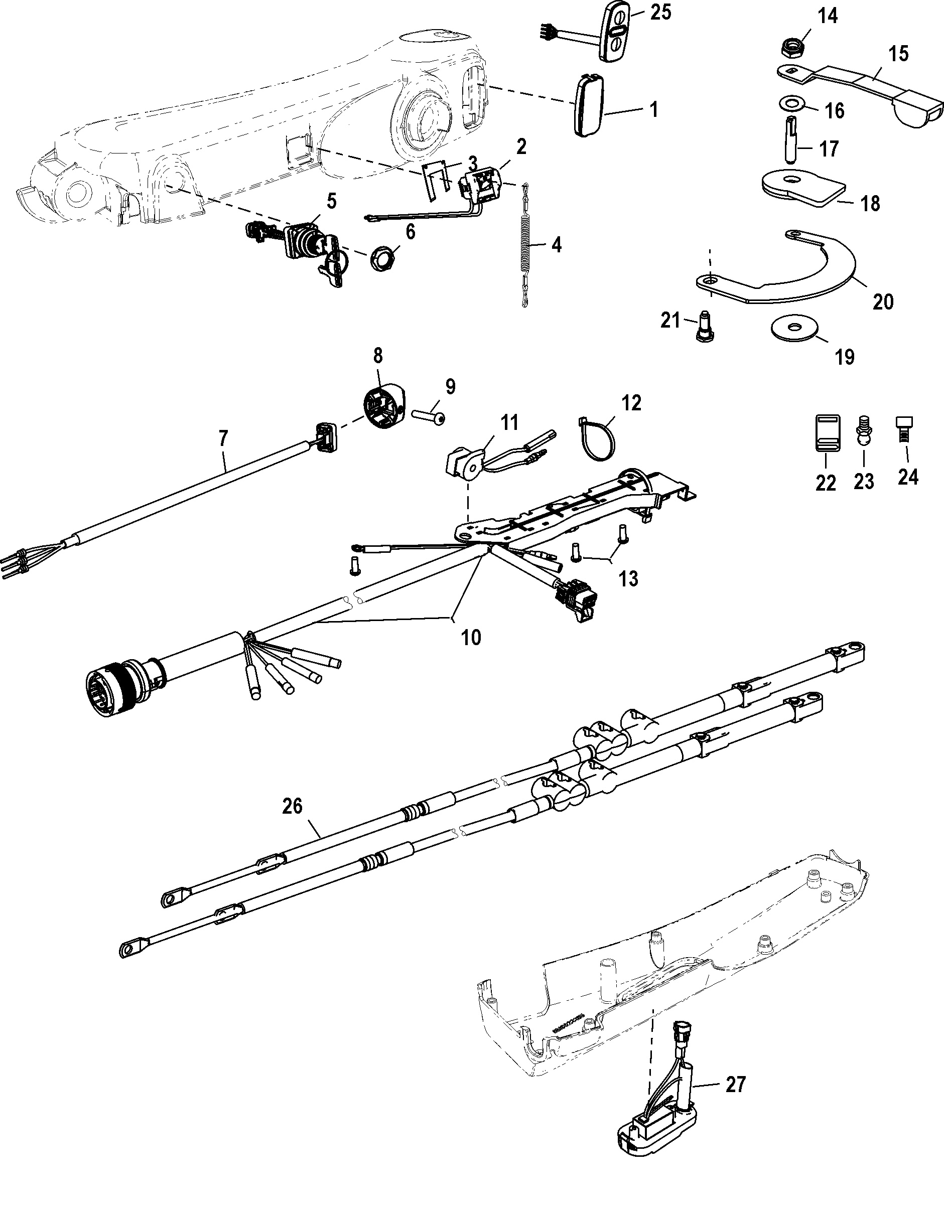 Big Tiller Handle Kit Components, 40-60 EFI 4-Stroke, Manual