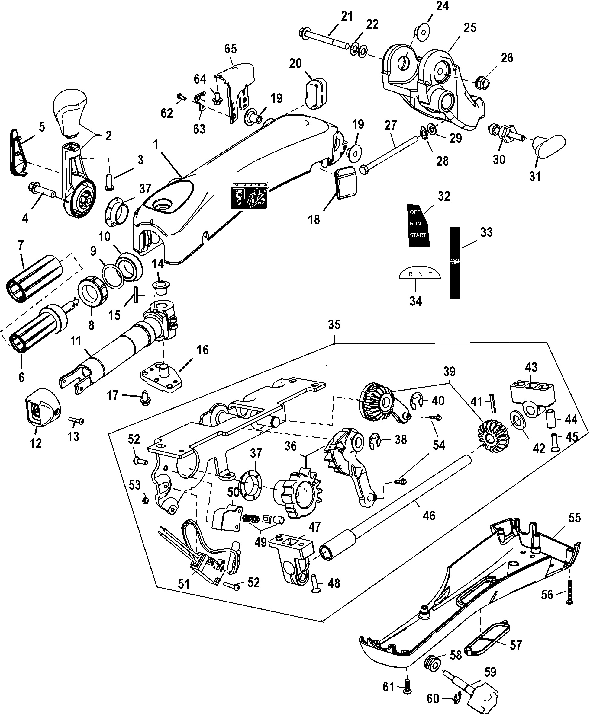 Kit de mango de timón grande (40-60 EFI de cuatro tiempos, manual)