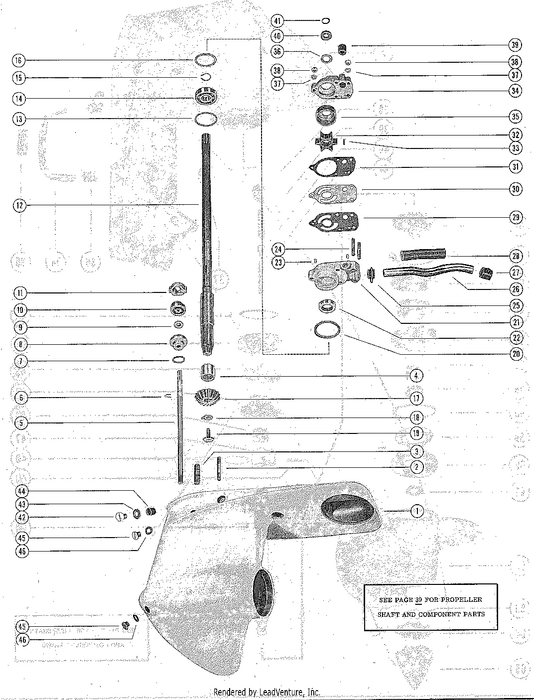 GEAR HOUSING ASSEMBLY, COMPLETE(MERC 450M & 500E-1) (PAGE 1)