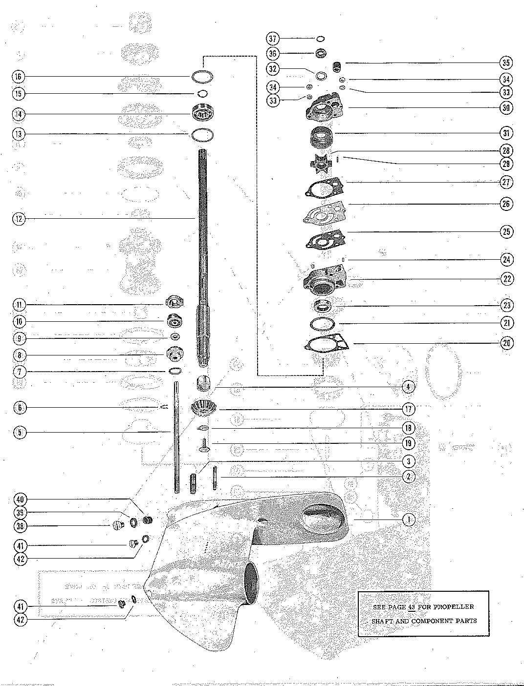 GEAR HOUSING ASSEMBLY, COMPLETE(MERC 500M-2 & 500E-2) (P. 1)