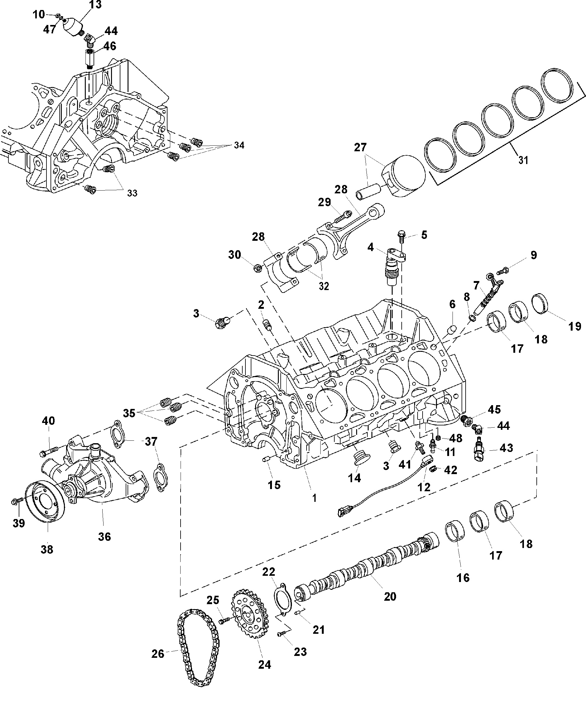 Block, Camshaft and Pistons
