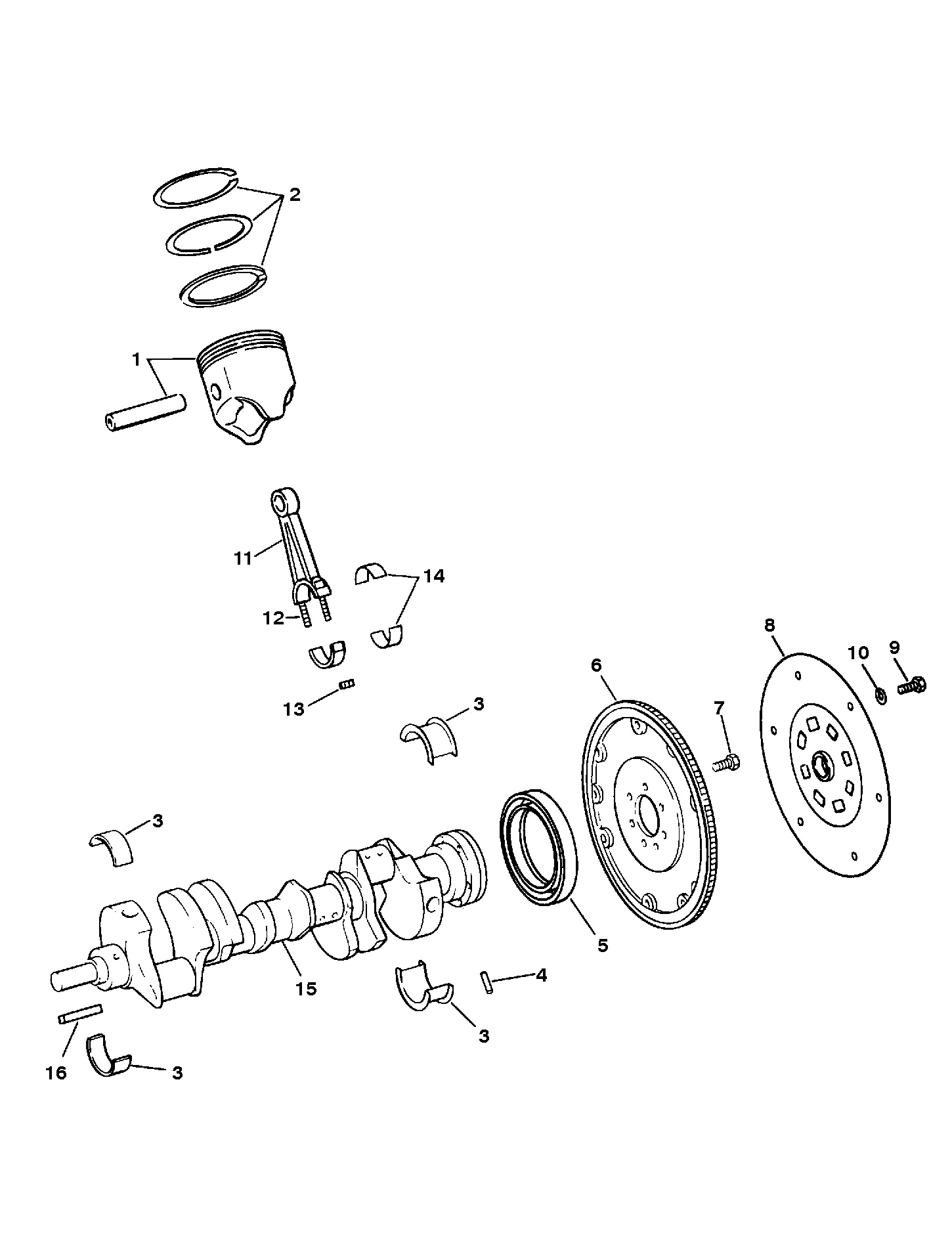 CRANKSHAFT, PISTONS AND CONN. RODS