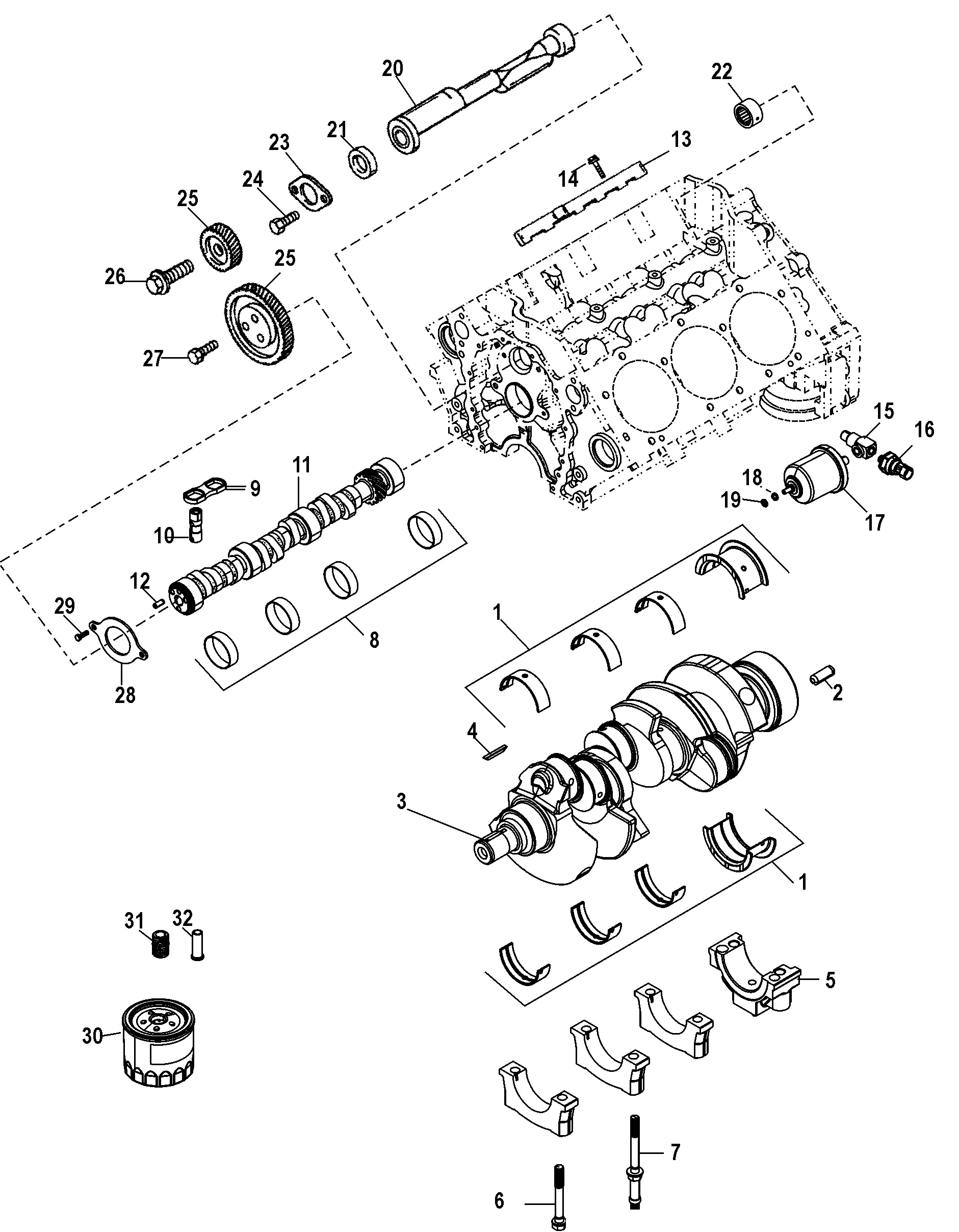 Cylinder Block, Camshaft, Crankshaft and Balanceshaft
