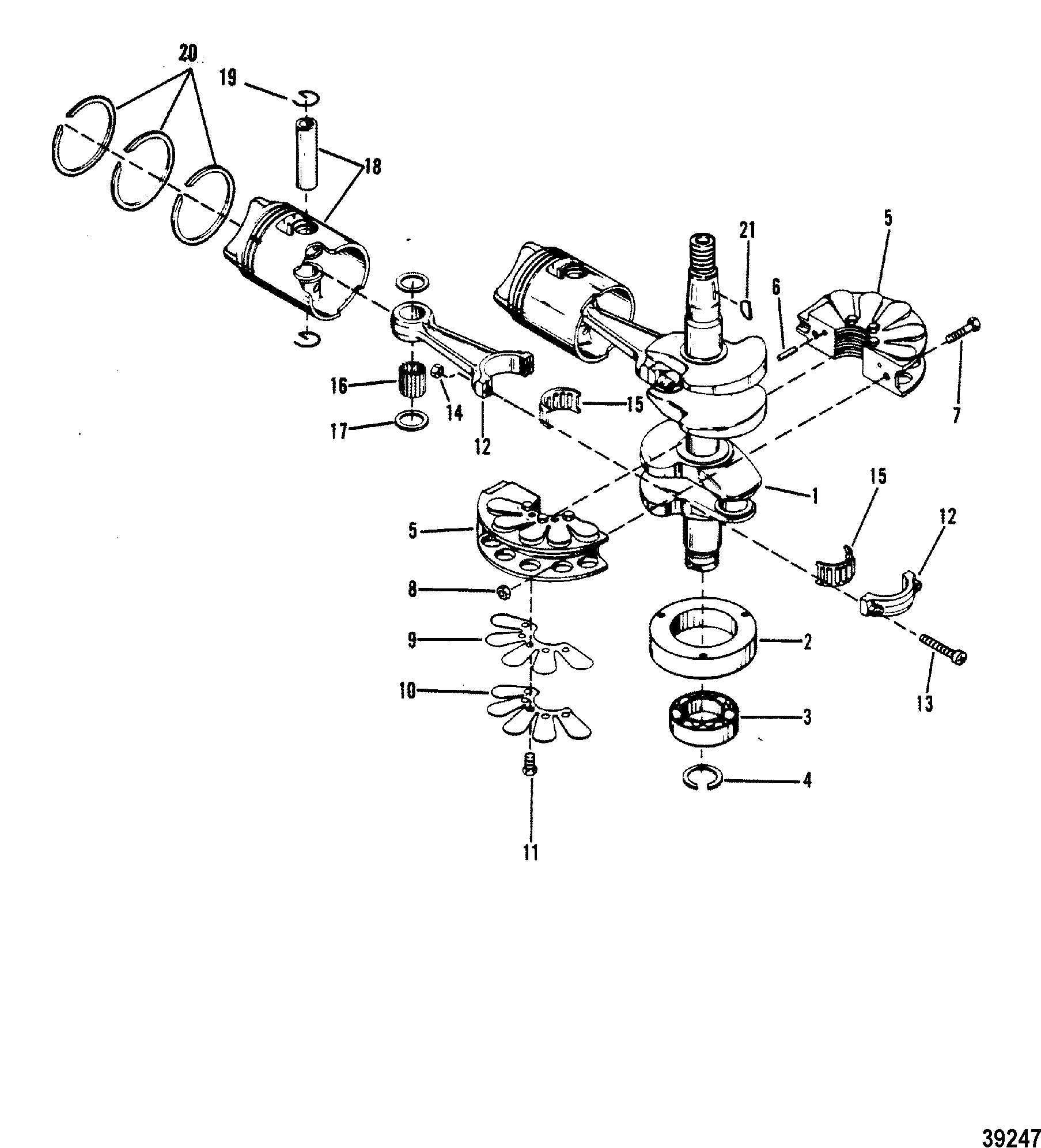CRANKSHAFT, PISTONS AND CONNECTING RODS