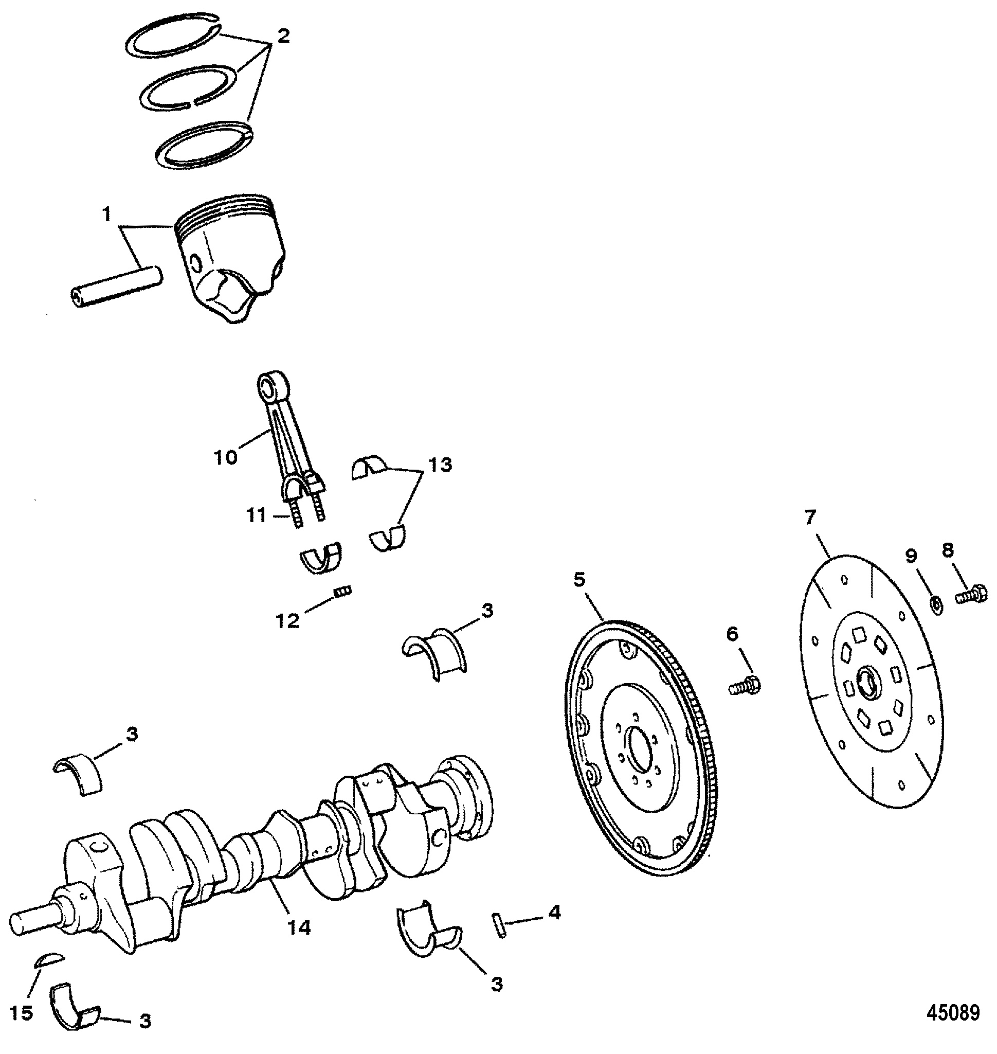 CRANKSHAFT, PISTONS AND CONNECTING RODS