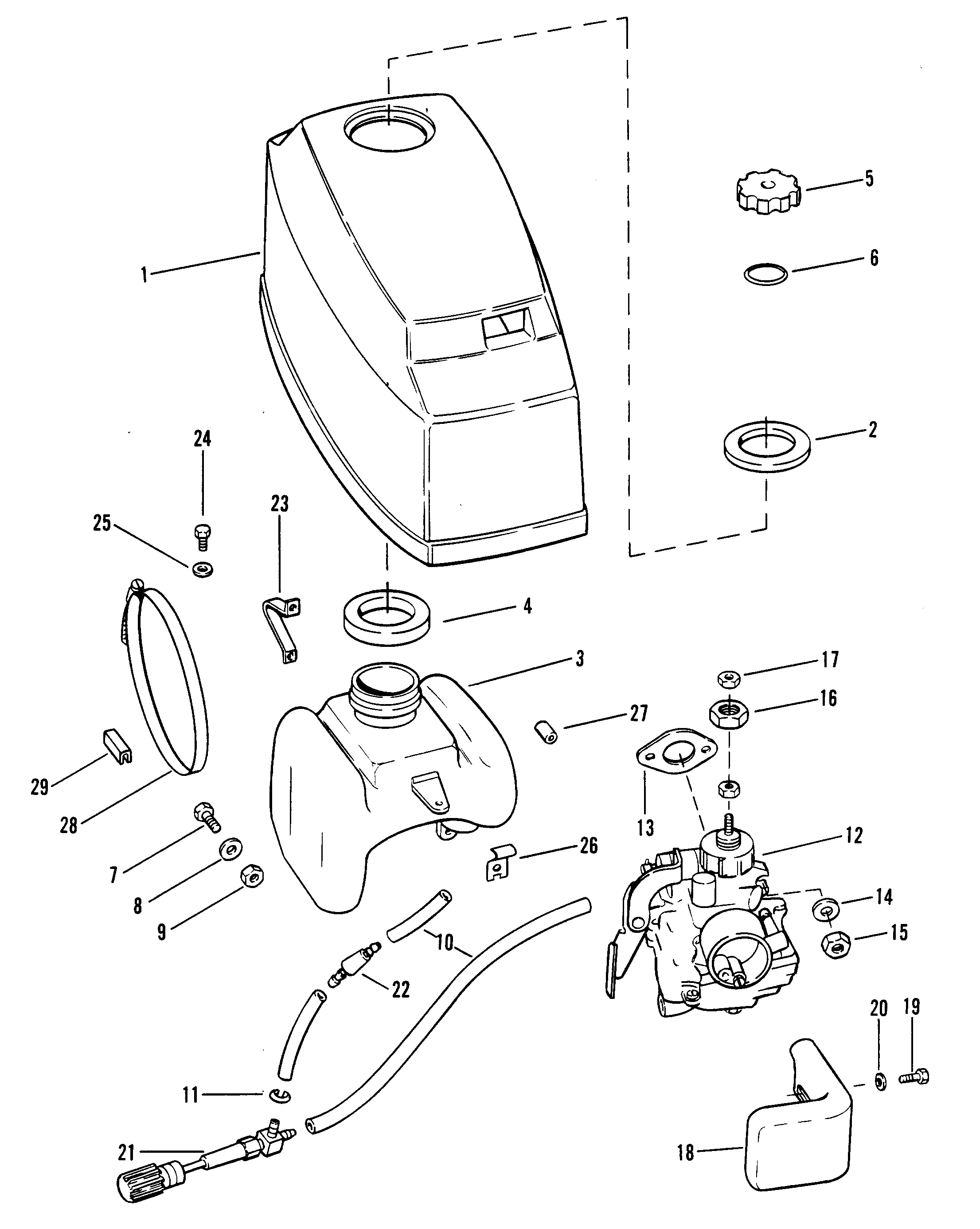 TOP COWL, FUEL TANK AND CARBURETOR