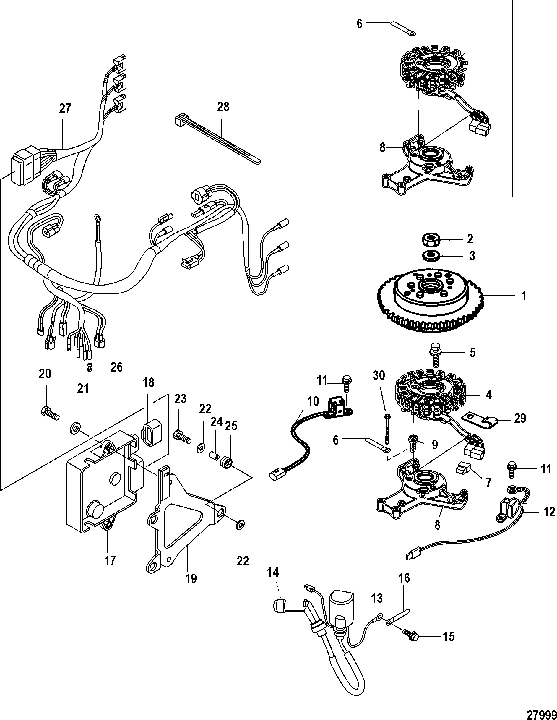 Flywheel, ECU and Wiring Harness