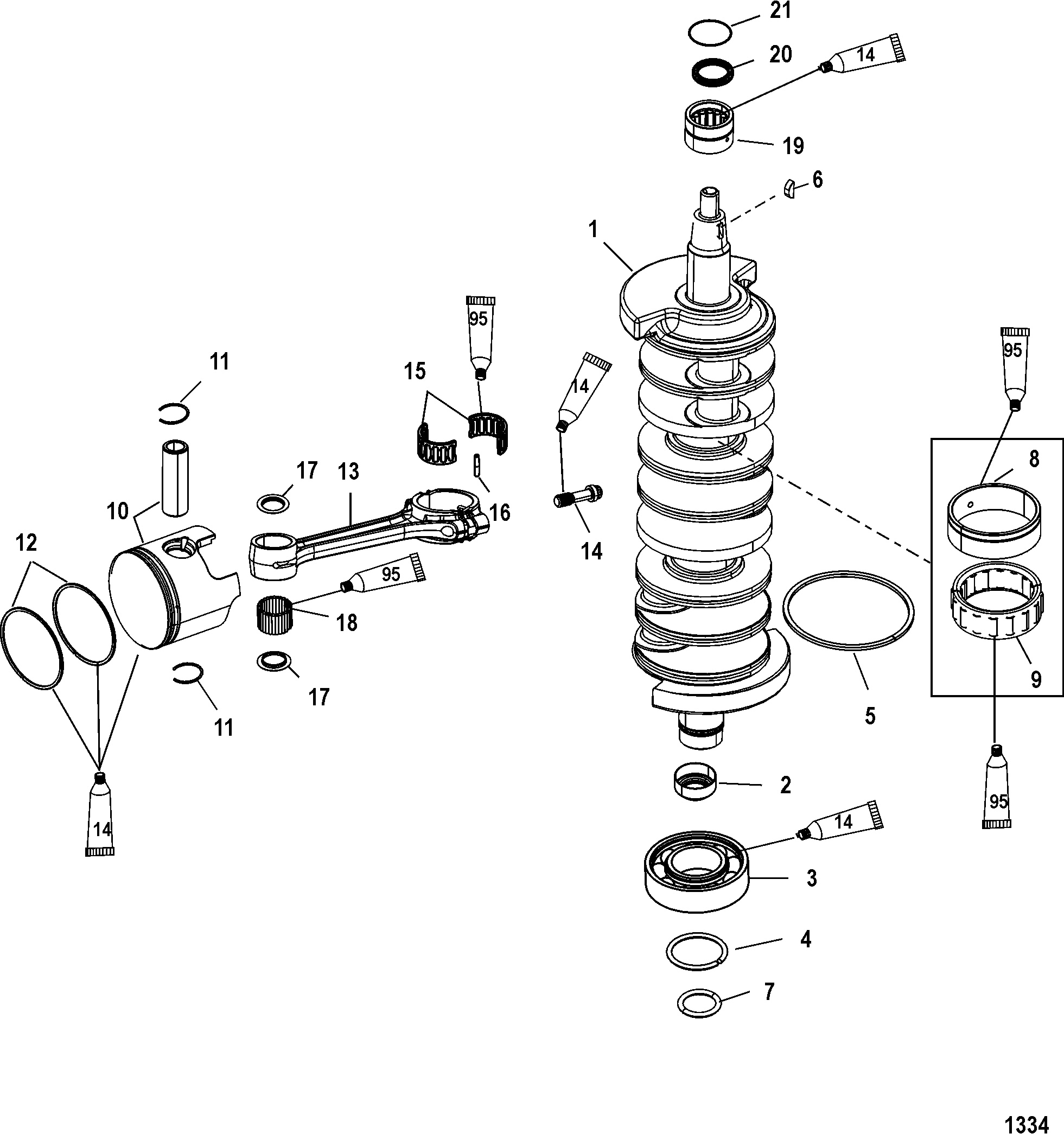 Crankshaft, Pistons and Connecting Rods, 200 225 200 Pro XS