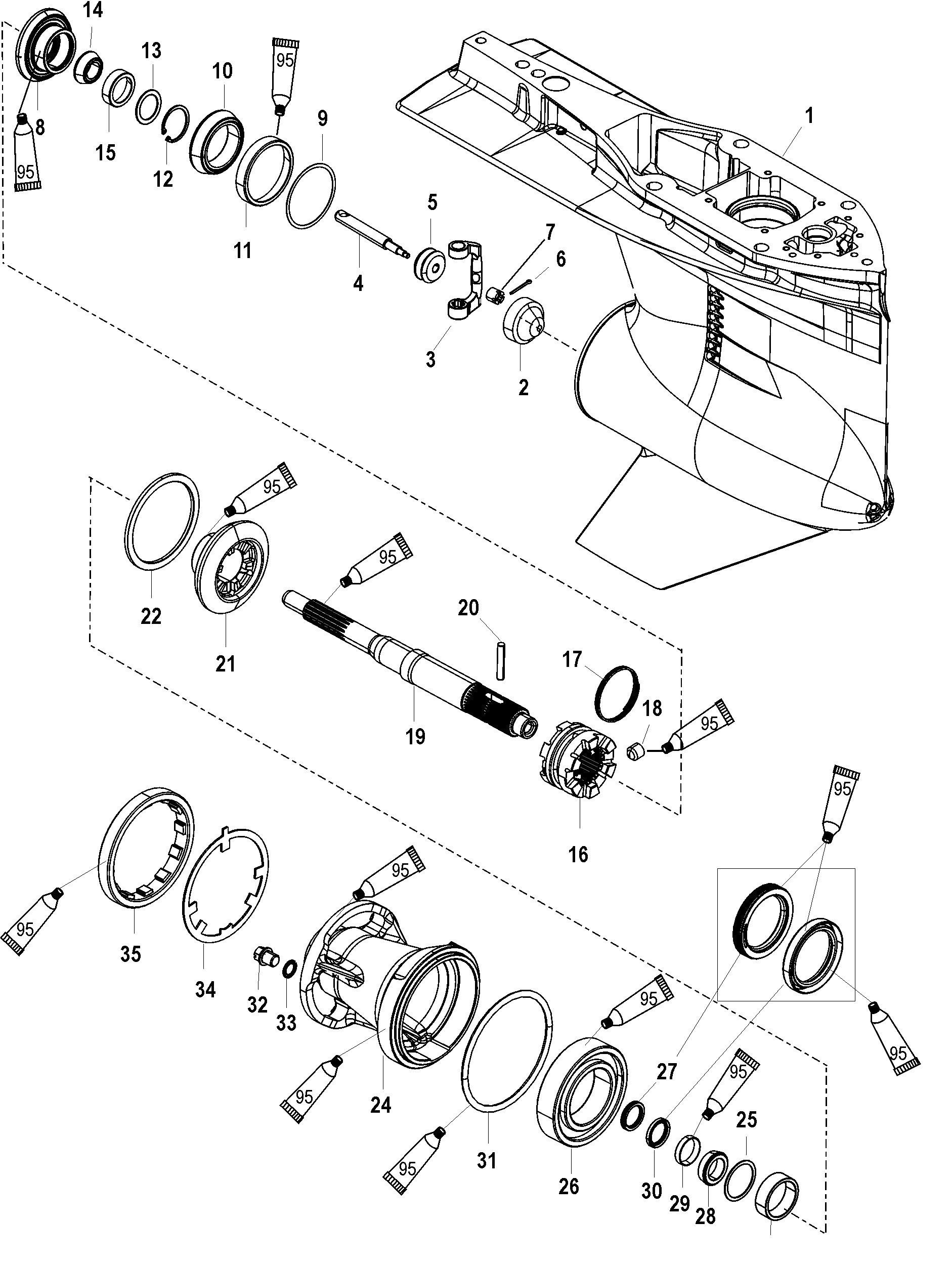 Gear Housing, Prop Shaft - Std Rotation 2B014225 & below