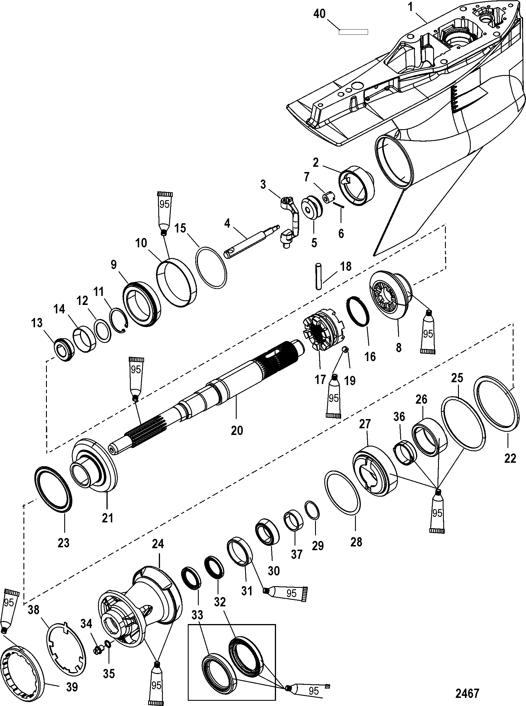 Gear Housing, Prop Shaft-Counter Rotation 2B014225 & below