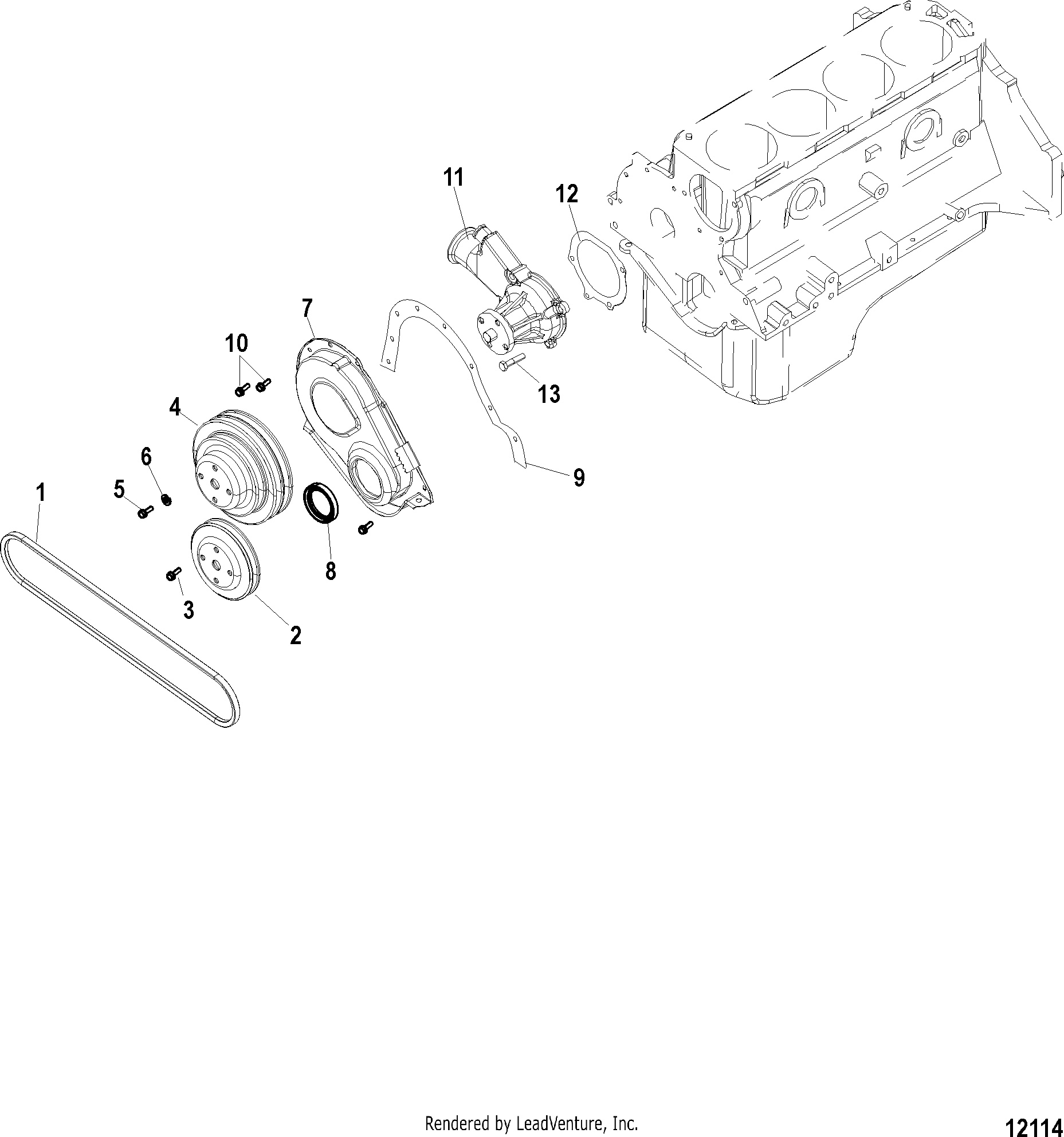 Cylinder Block, Front Cover and Circulating Pump
