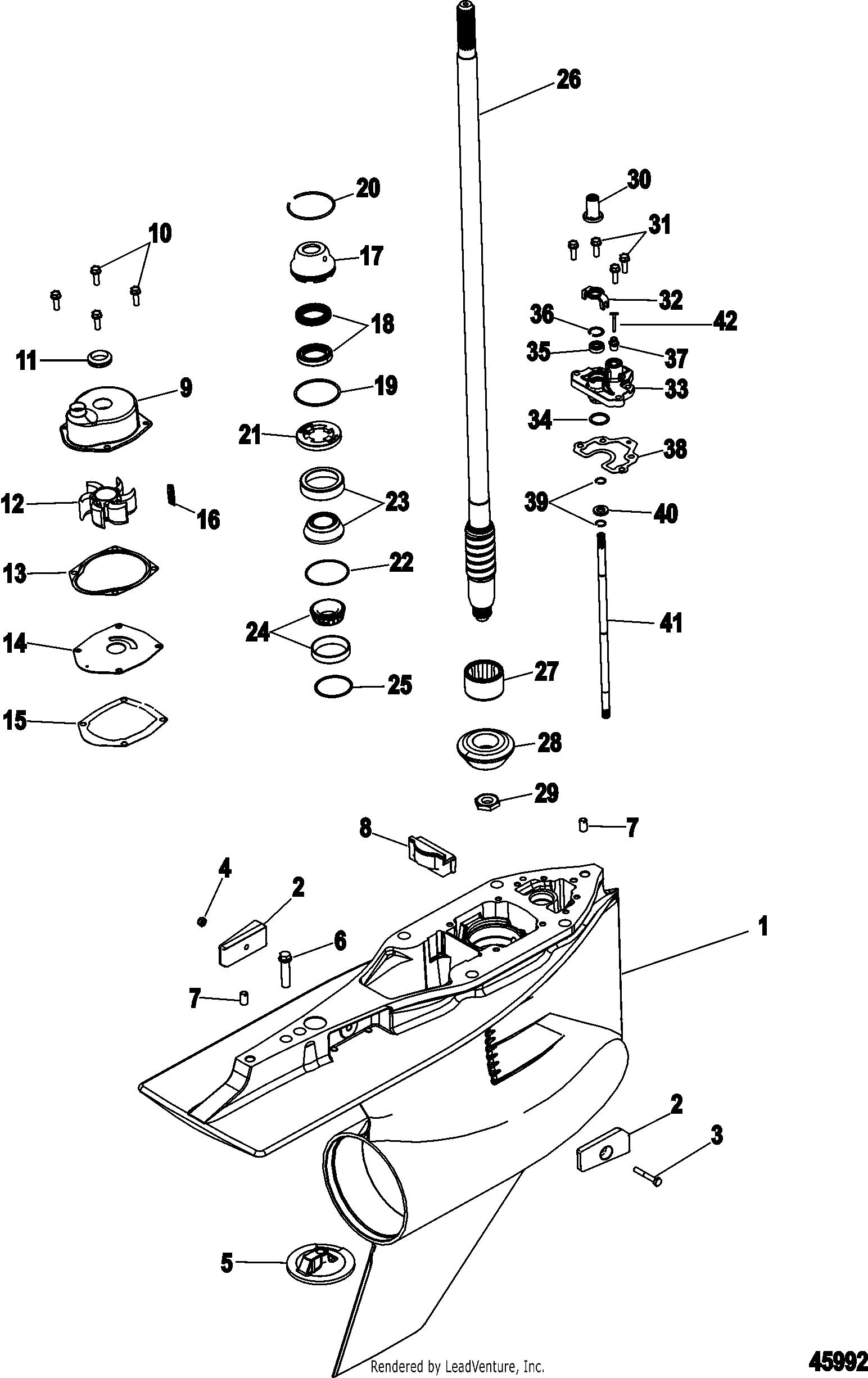 Gear Housing,, Driveshaft, 5.44 Torpedo SN 1B980359 & below
