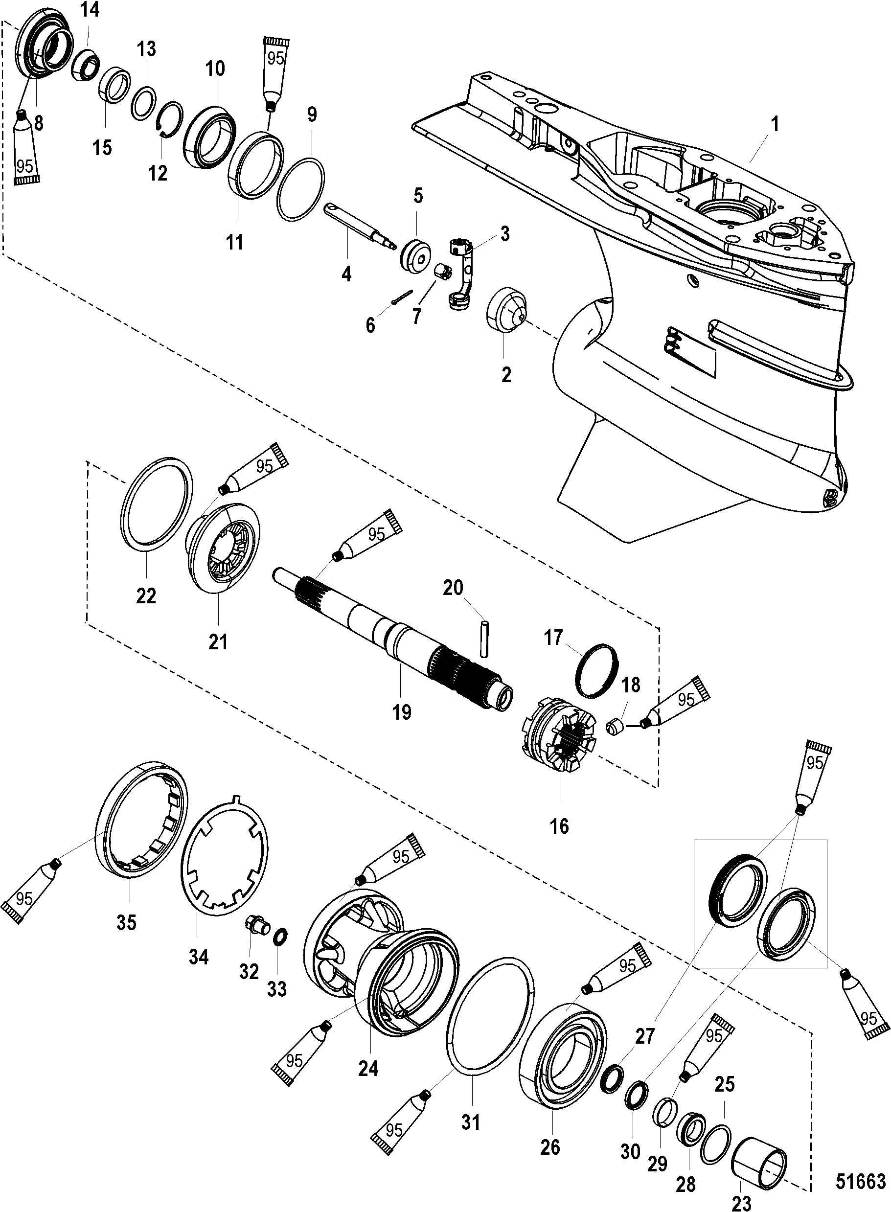 Gear Housing, Prop Shaft, Torque Master 2, SN-1B973744 & up