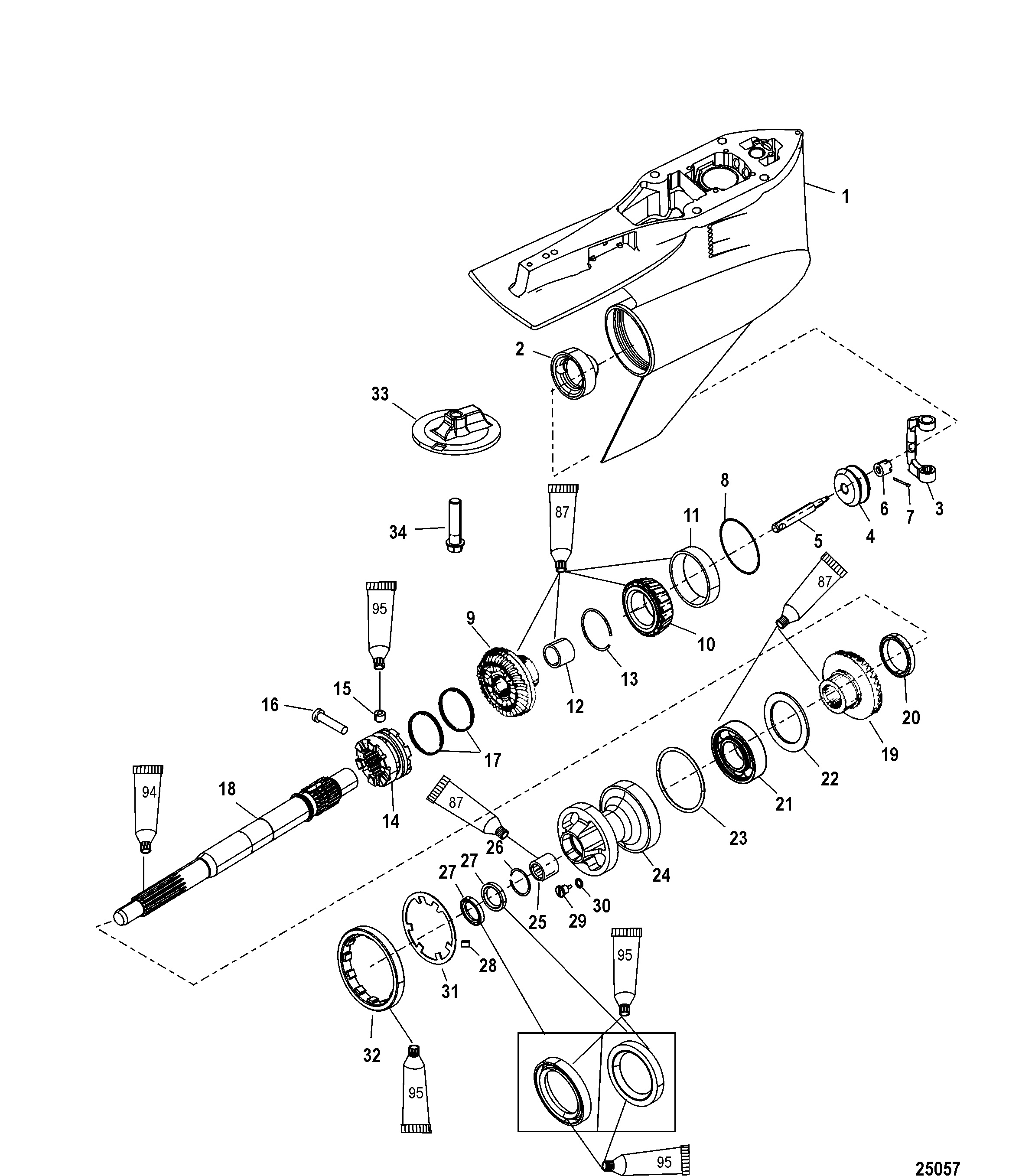 Gear Housing, Prop Shaft, TorqueMaster, SN-1B973743 & below