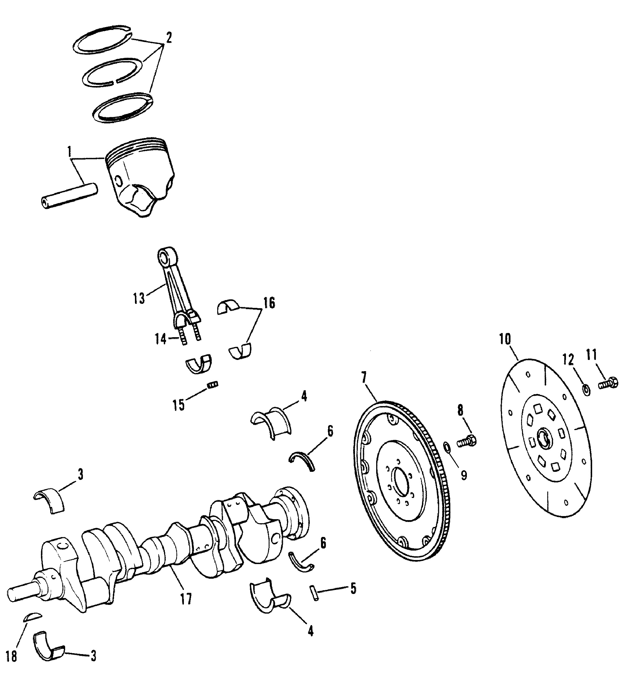 CRANKSHAFT, PISTONS & CONNECTING RODS (230)