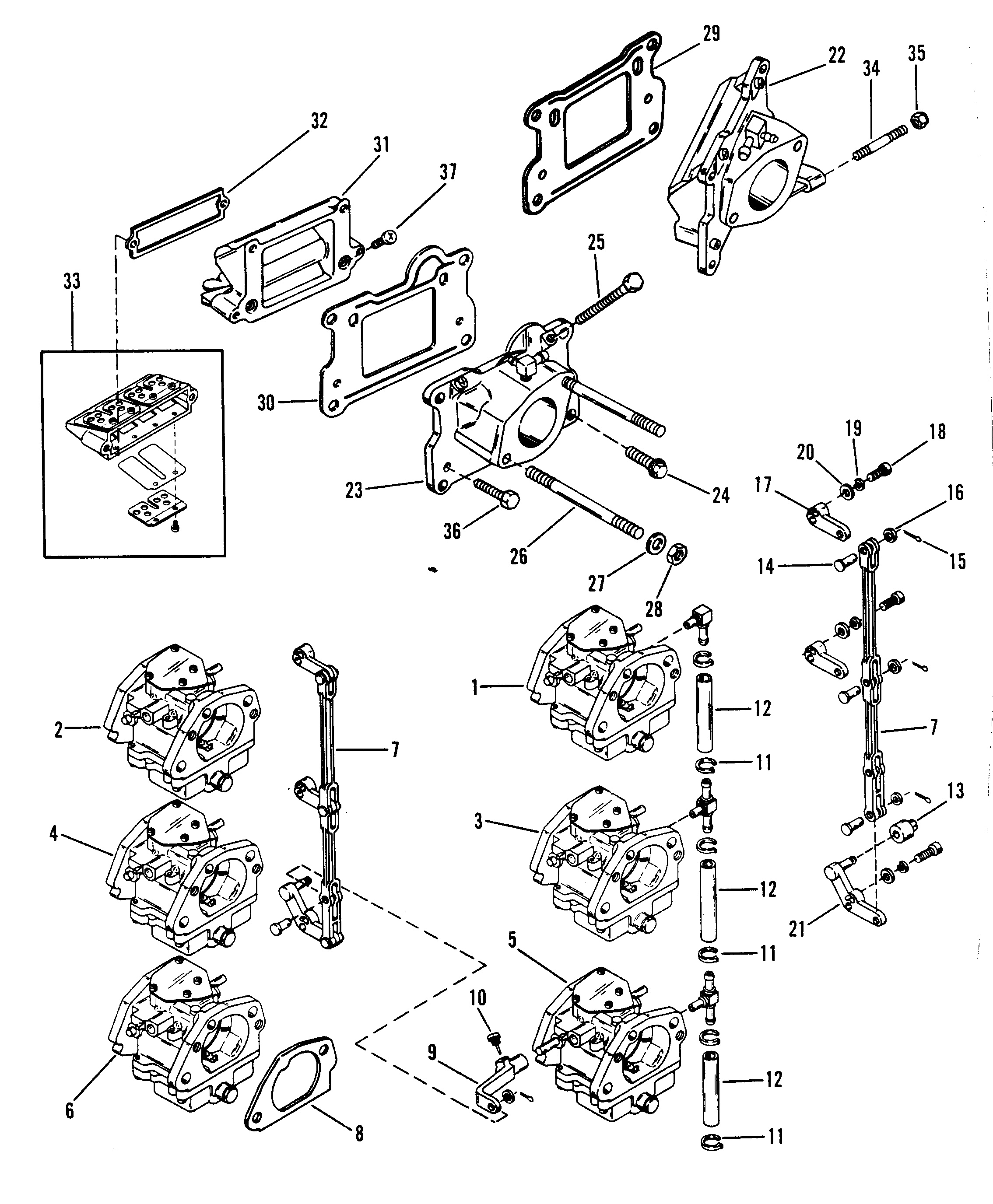 CARBURETOR PLATE AND REED BLOCK (SERIAL #D000749 AND BELOW)