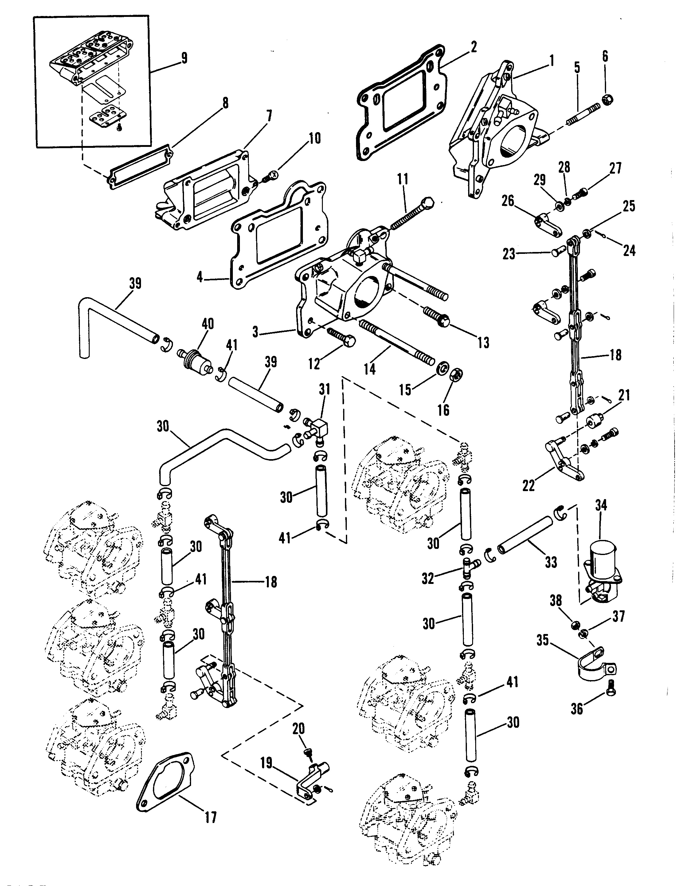 CARBURETOR PLATE AND REED BLOCK (SERIAL #D000750 AND ABOVE)