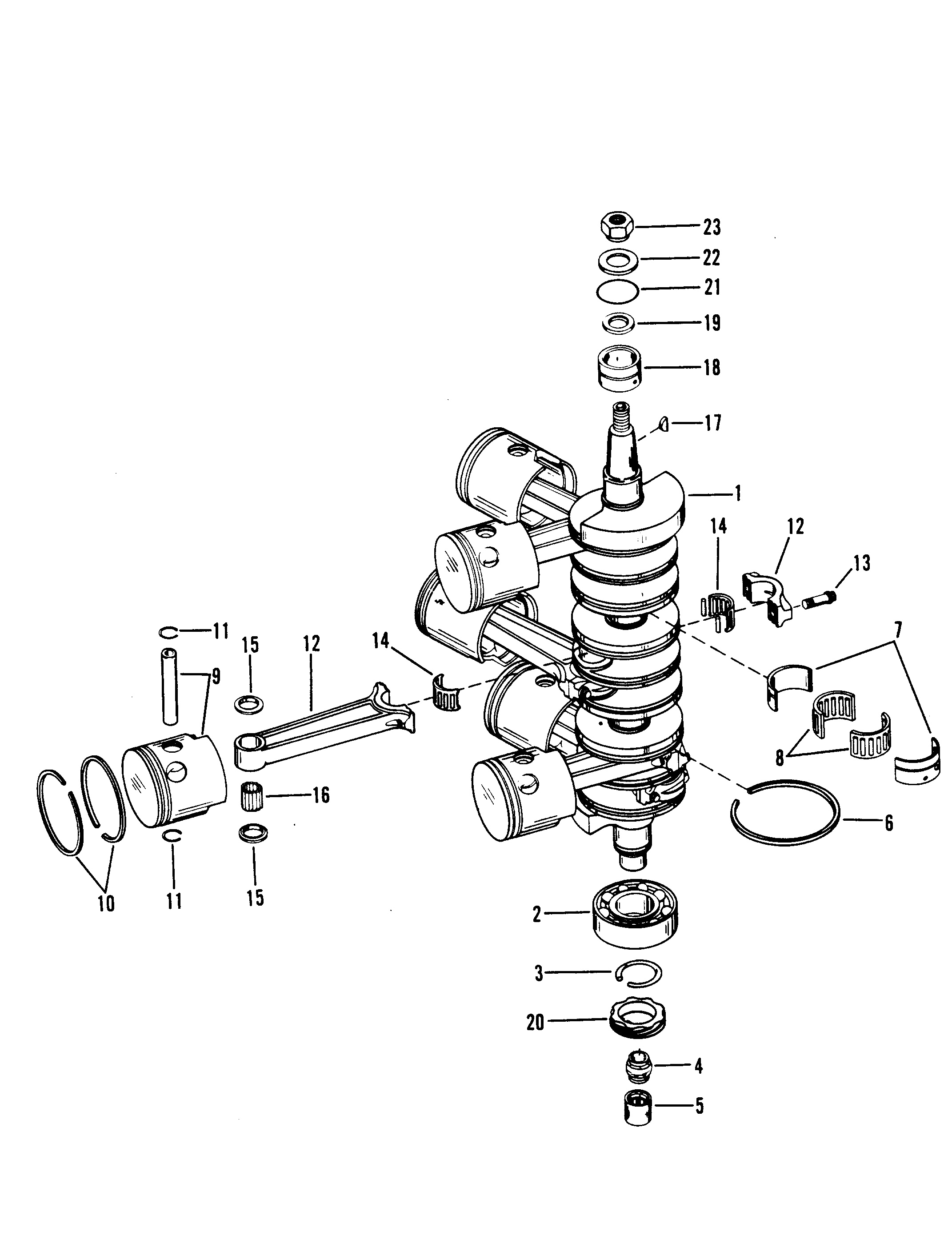 CRANKSHAFT, PISTONS AND CONNECTING RODS