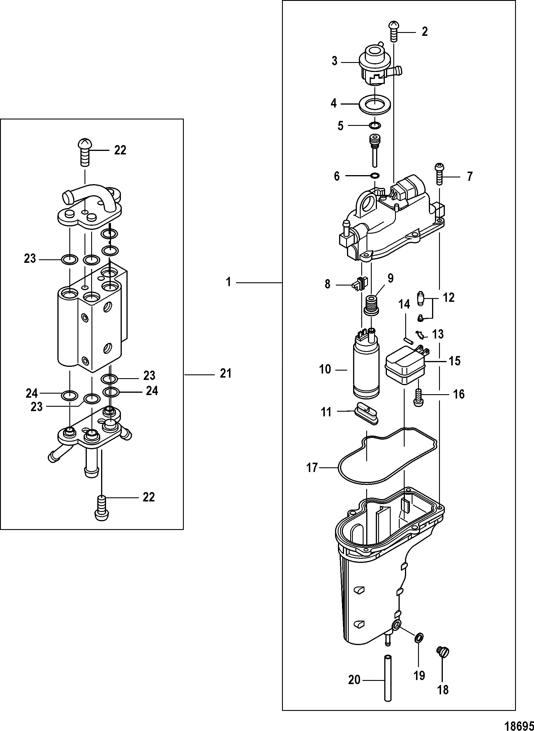 Composants de rampe de carburant et de séparateur de vapeur