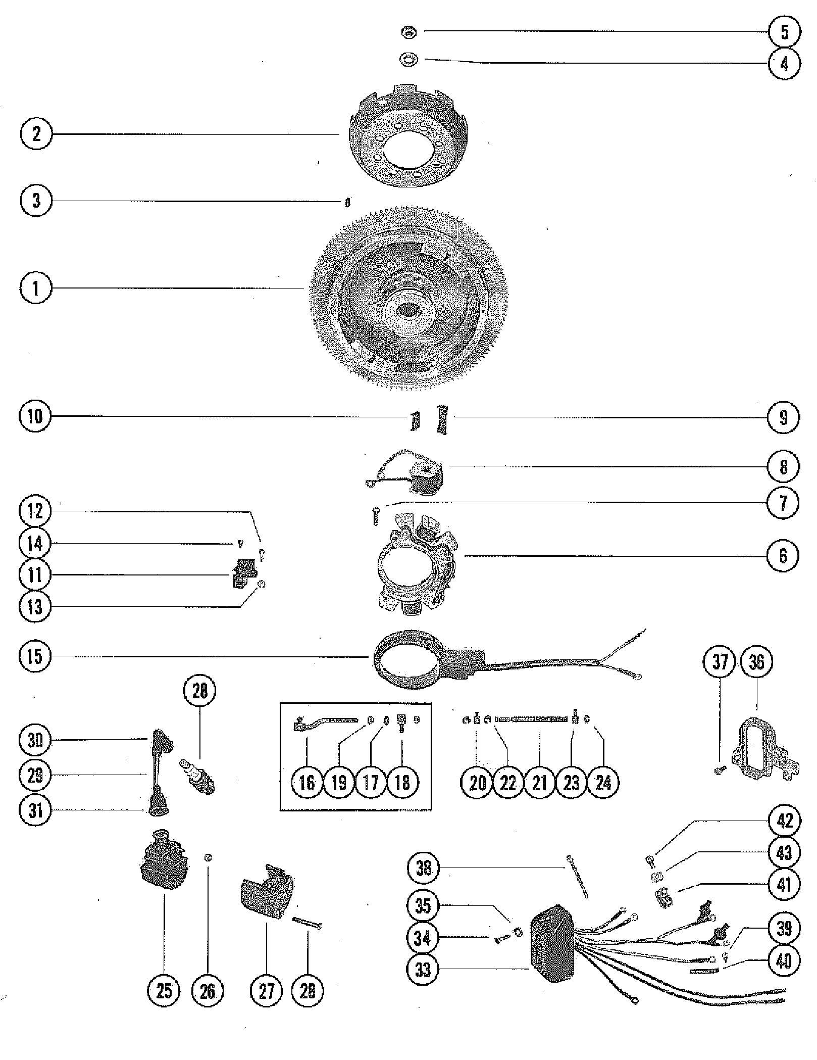 FLYWHEEL, IGNITION COIL AND SWITCH BOX