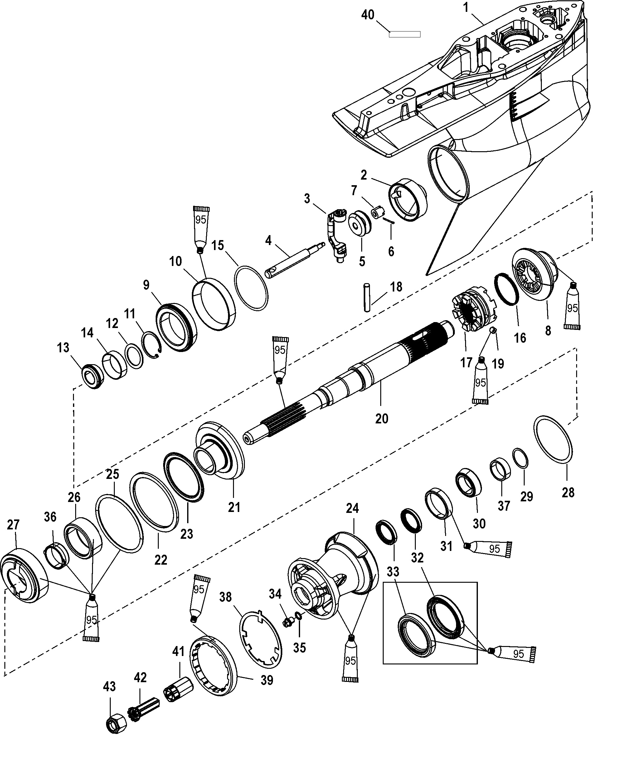 Gear Housing, Prop Shaft-Counter Rotation 2B026816 & below