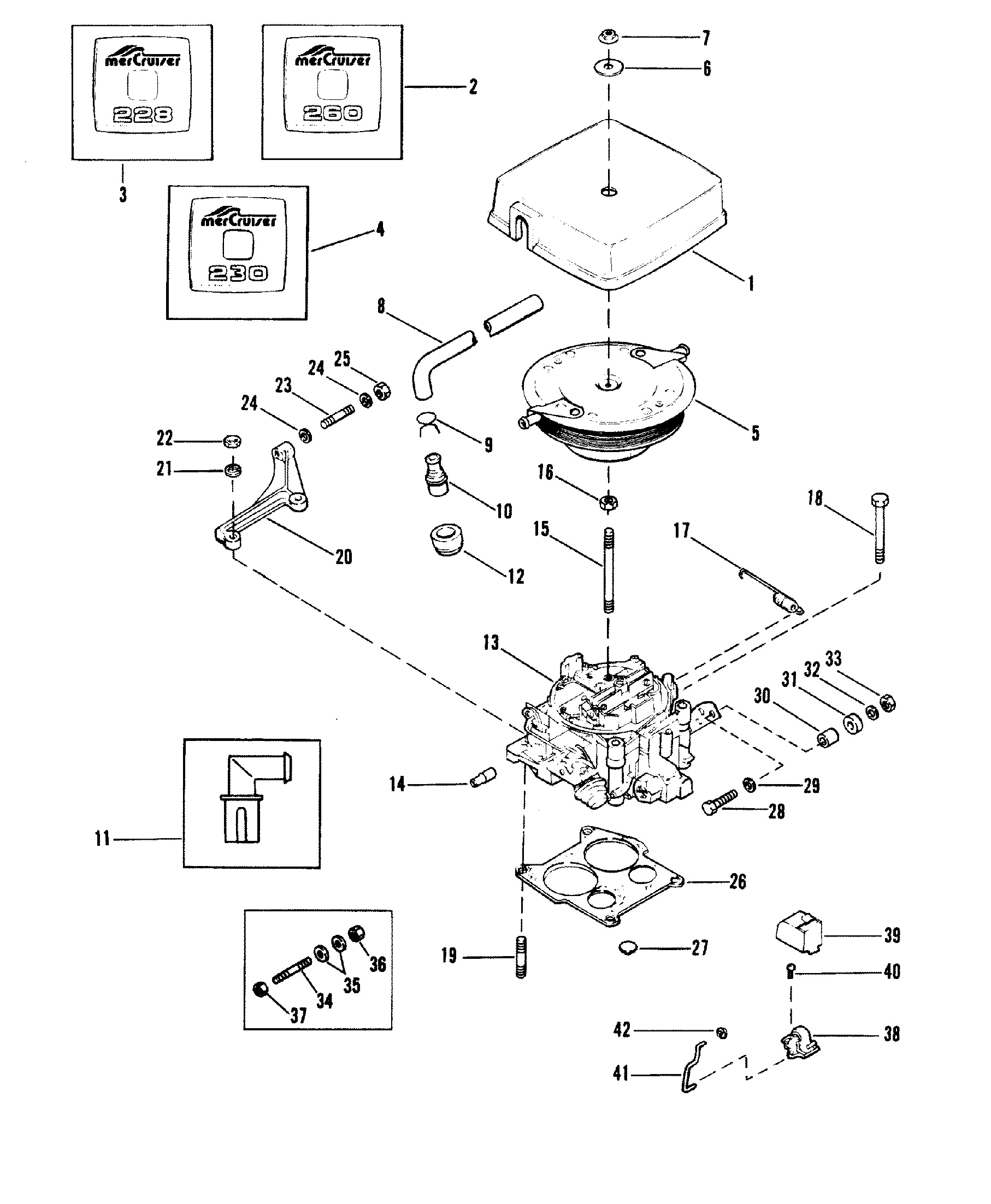 CARBURETOR AND THROTTLE LINKAGE(228 - 230 - 260)