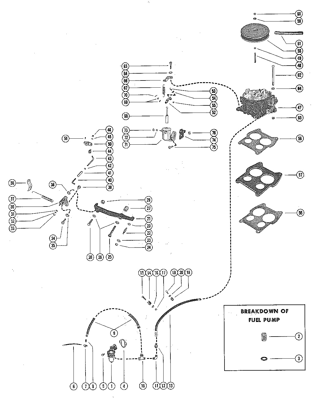 FUEL PUMP, CARBURETOR AND THROTTLE LINKAGE