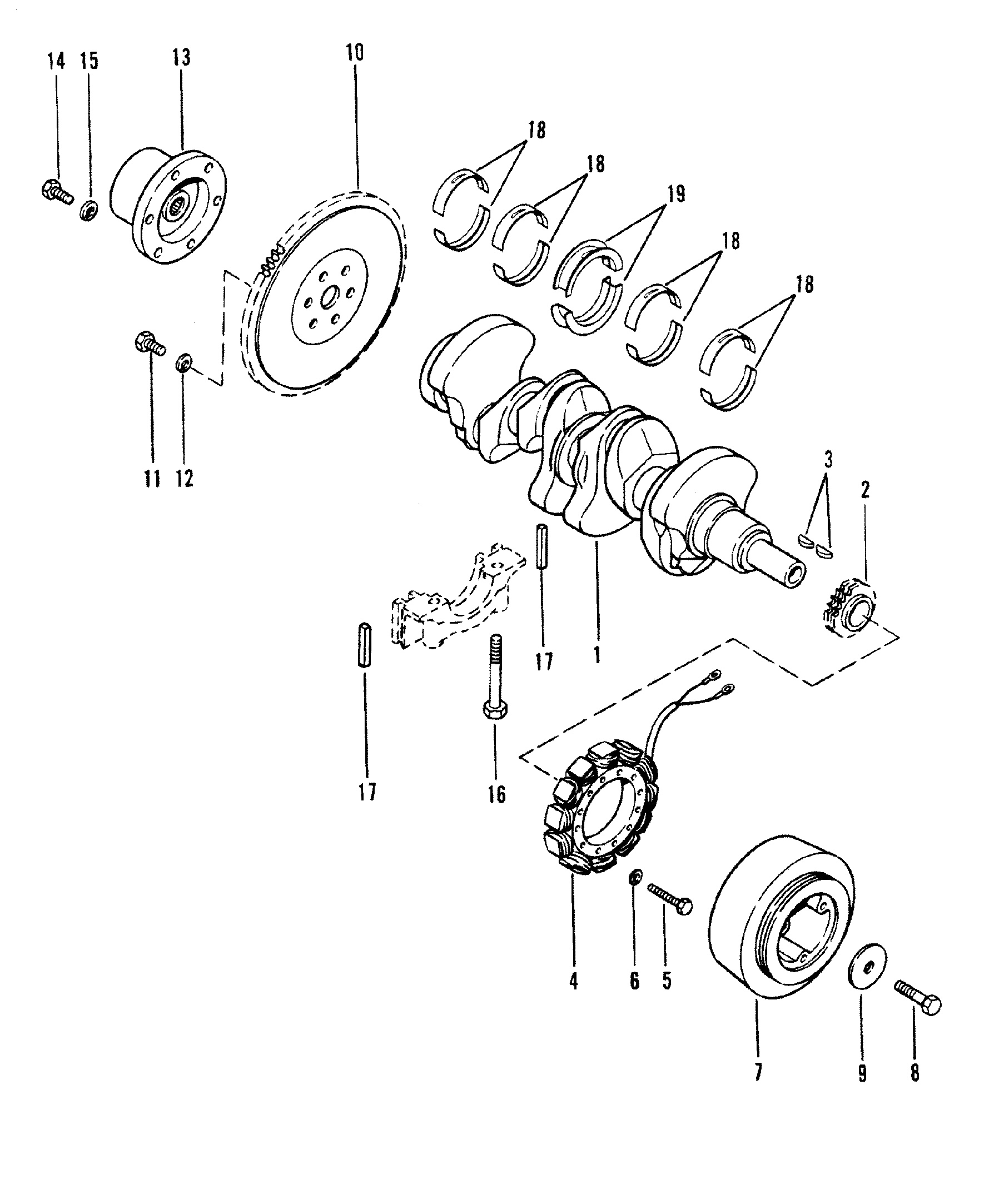 CRANKSHAFT, FLYWHEEL AND ALTERNATOR