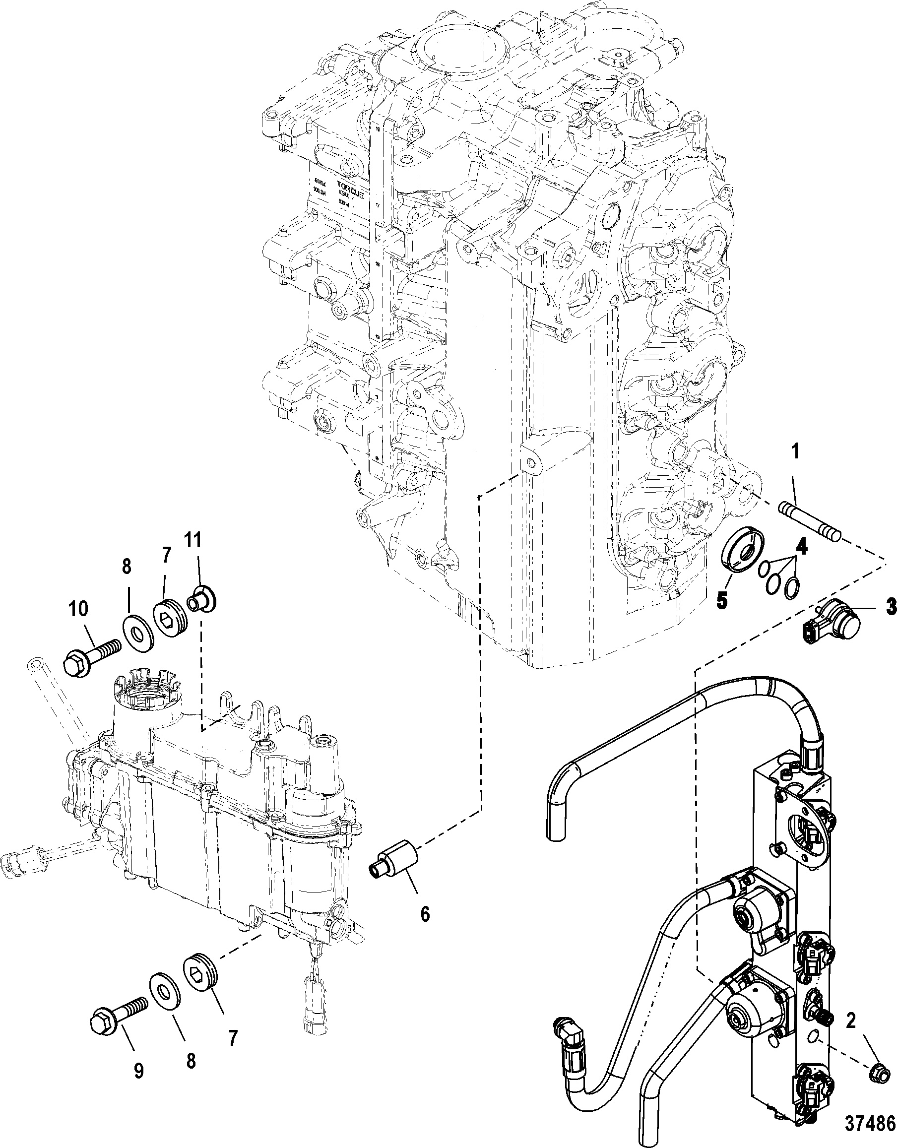 Montaje del riel de combustible del separador de vapor