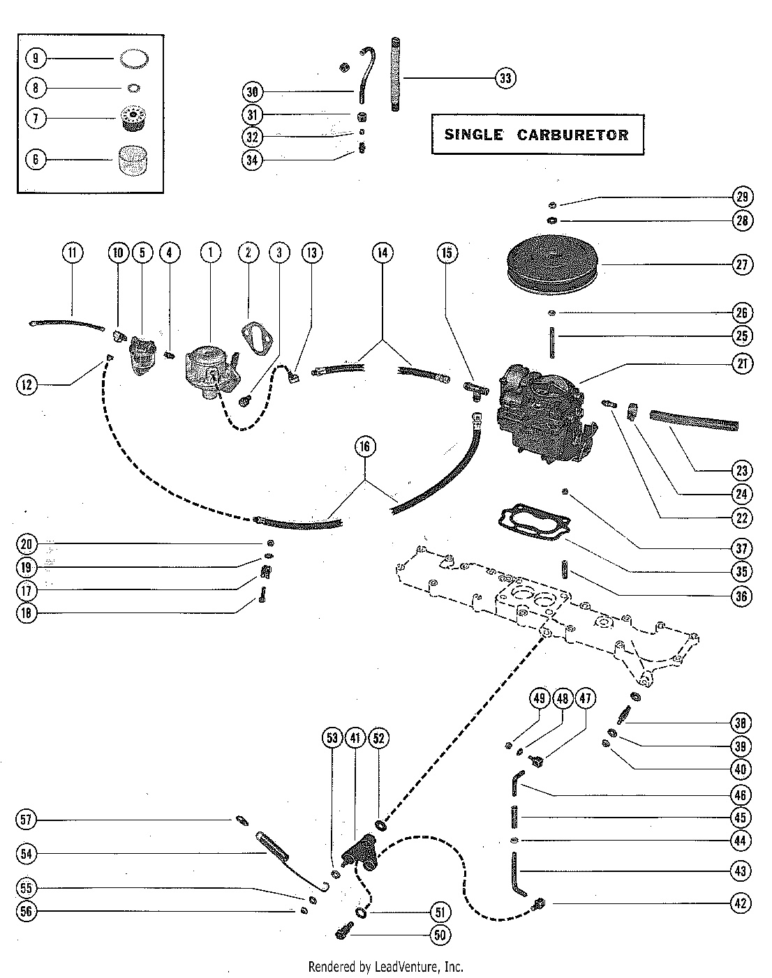 FUEL PUMP, FUEL FILTER, CARBUR AND THROTTLE LINKAGE SINGLE