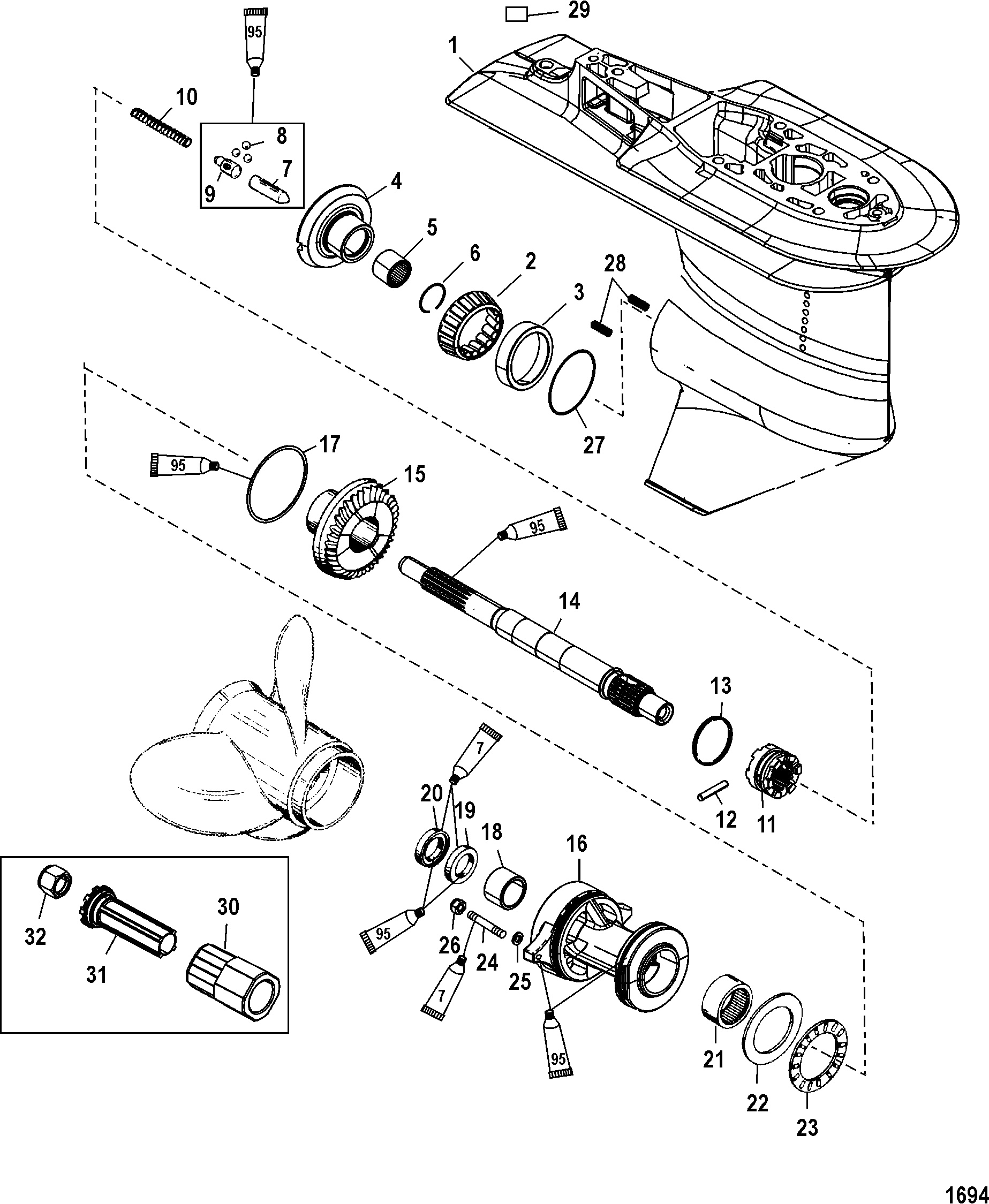 Gear Housing, Propeller Shaft - 2.33 1 Gear Ratio