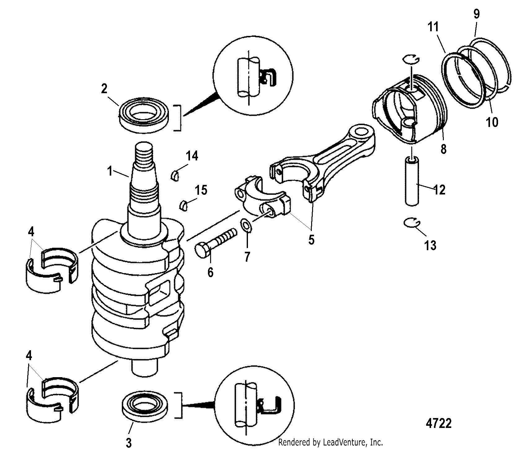 Vilebrequin, pistons et bielles
