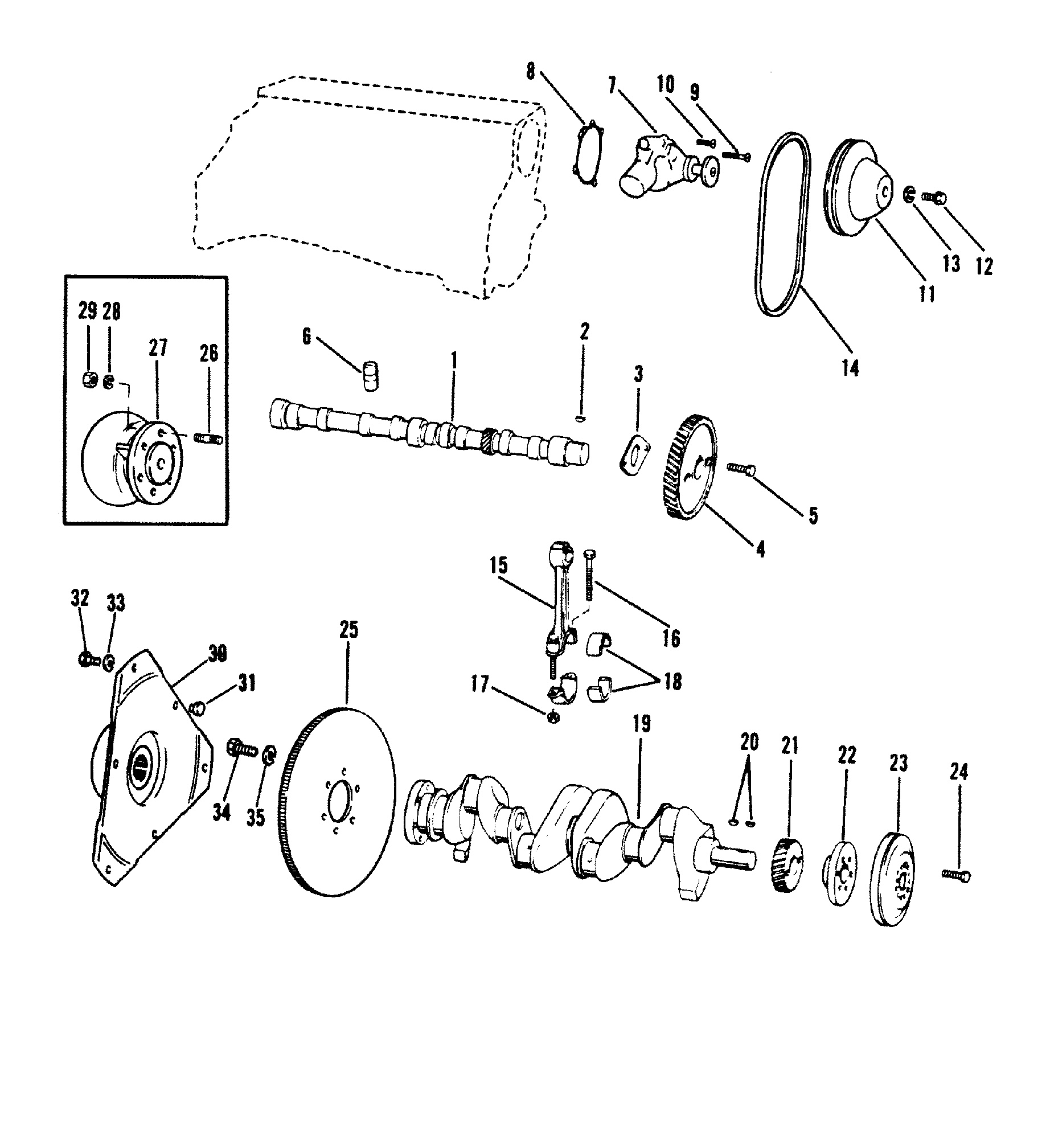 CRANKSHAFT, CAMSHAFT, WATER PUMP(120-2.5L 153 CID)