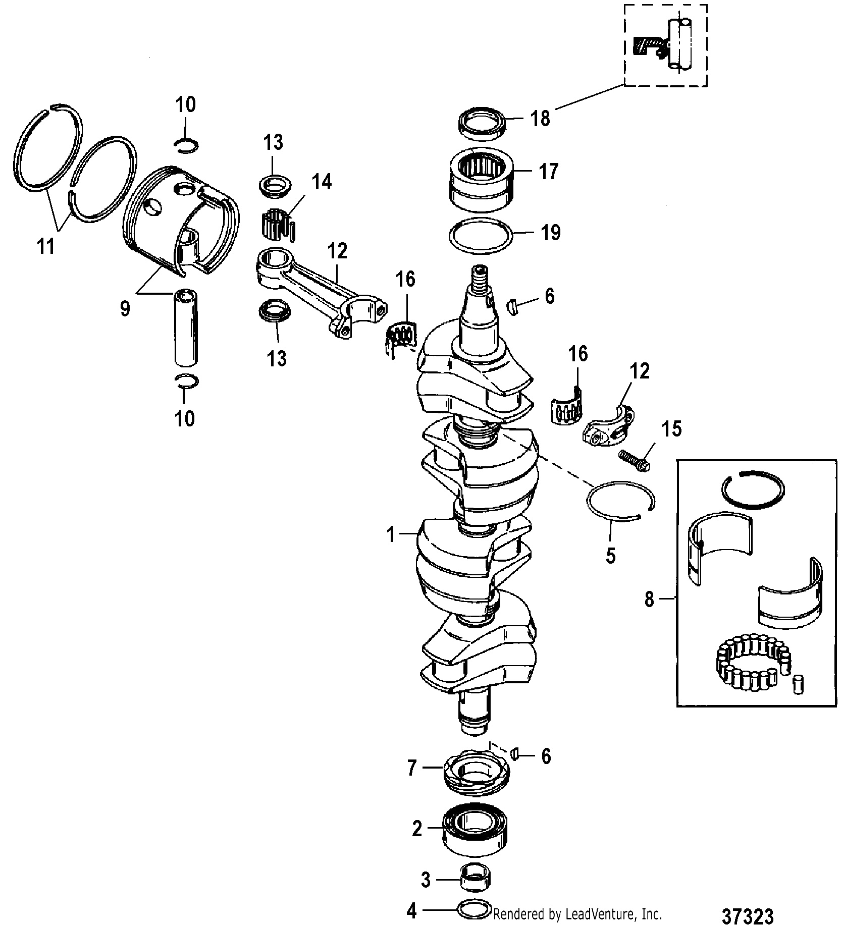 CRANKSHAFT, PISTONS AND CONNECTING RODS