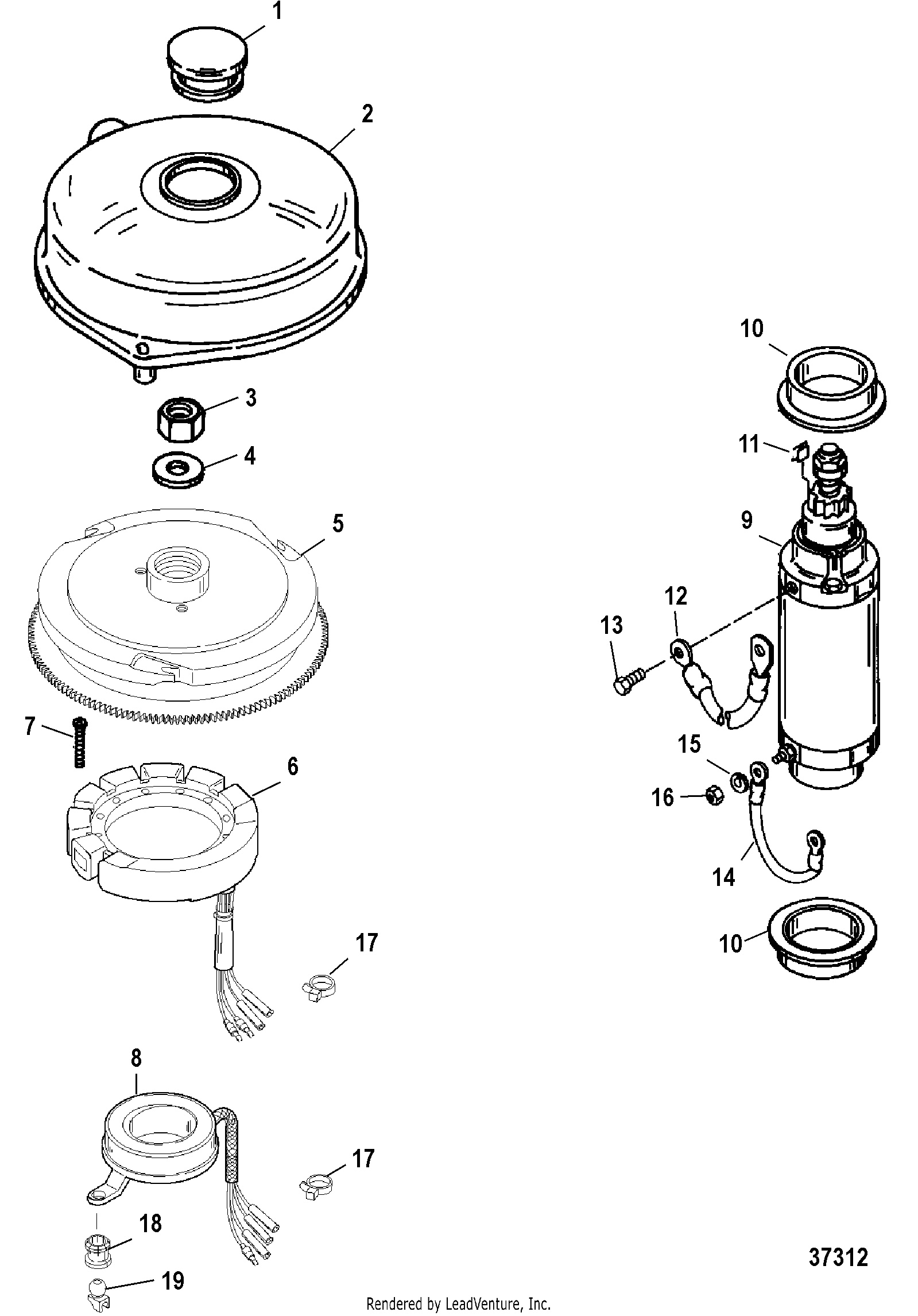 FLYWHEEL STARTER MOTOR, USA-0G438000 BEL-9927000 AND UP