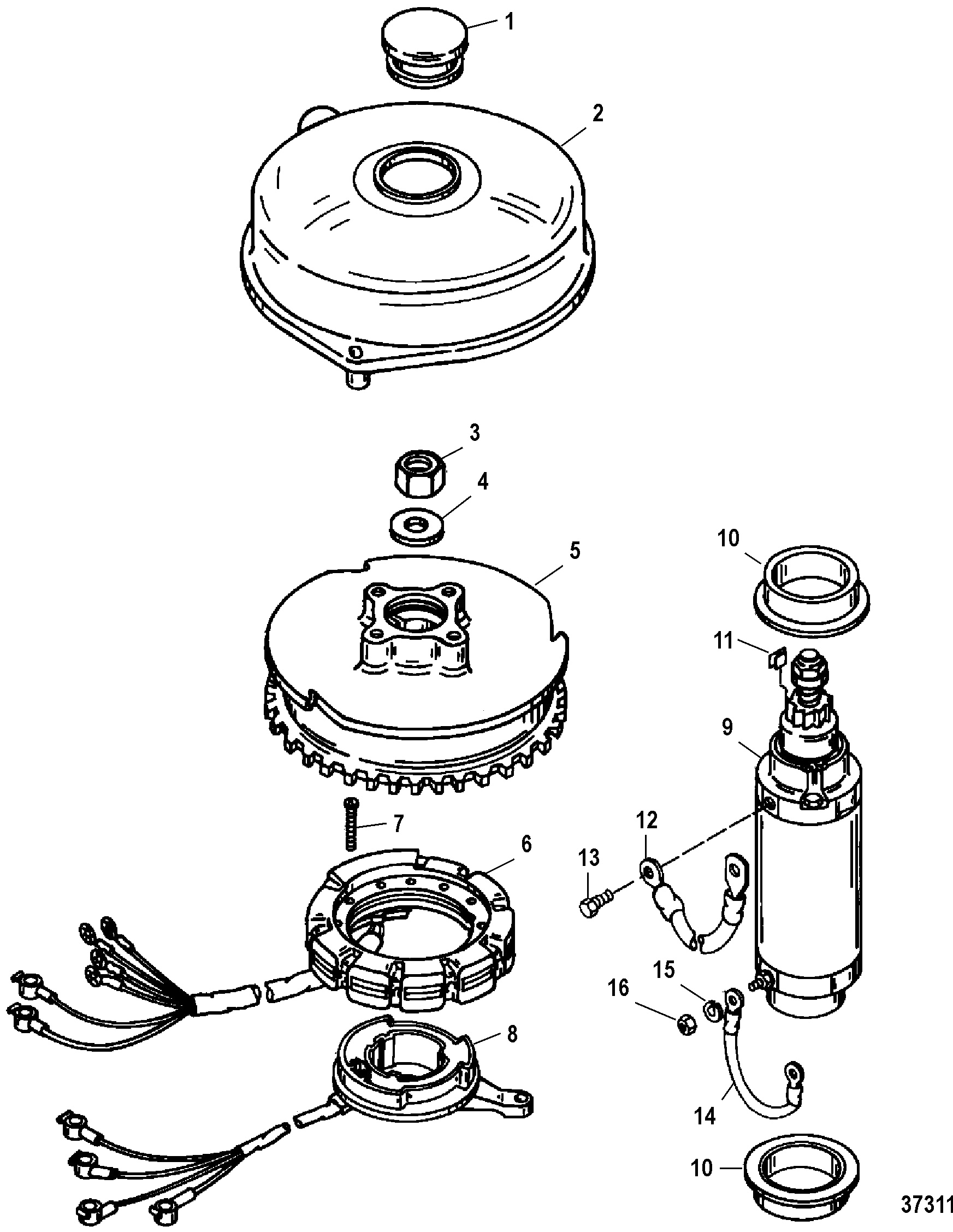 FLYWHEEL STARTER MOTOR, USA 0G437999 BEL 9926999 AND BELOW
