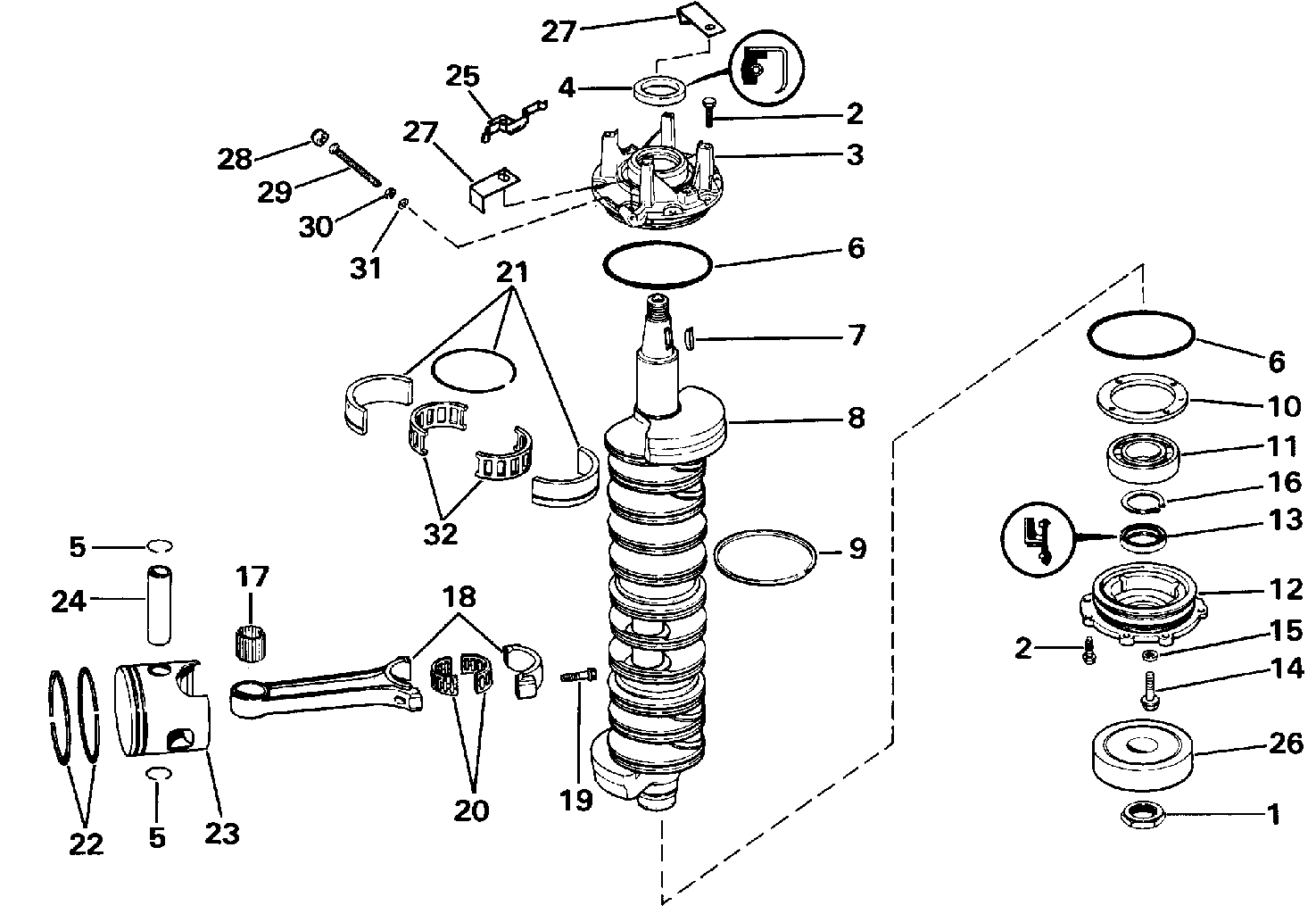 Vilebrequin et pistons