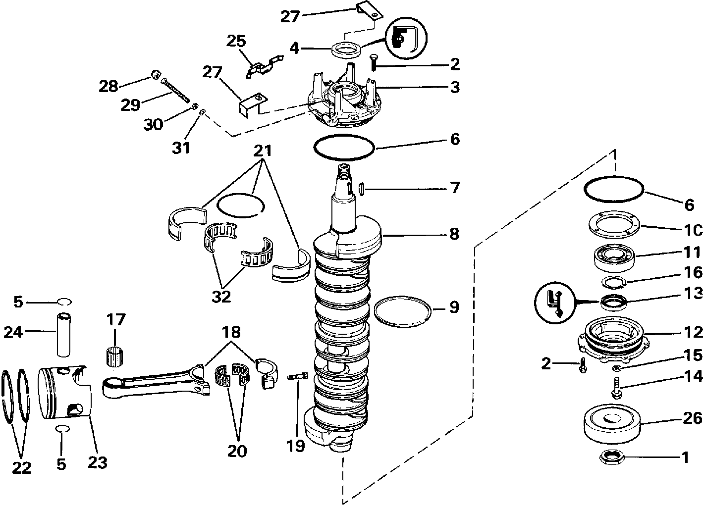 Vilebrequin et pistons